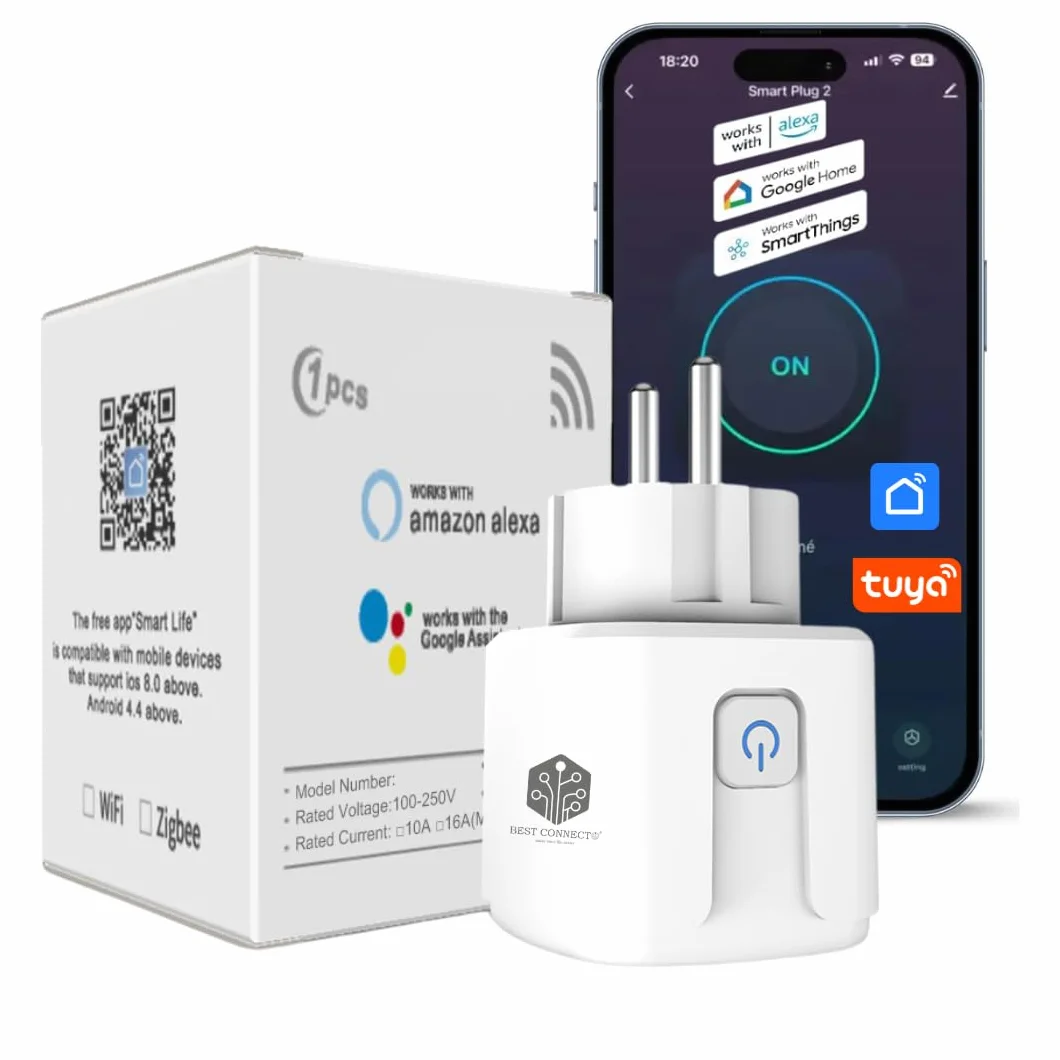 Connecte Plug - Smart Plug Connected Wifi - Kontrola i pomiar zużycia energii - Akcesoria do domu kompatybilne z Google Home i Alexa - Programowalne gniazdo 20A (2)