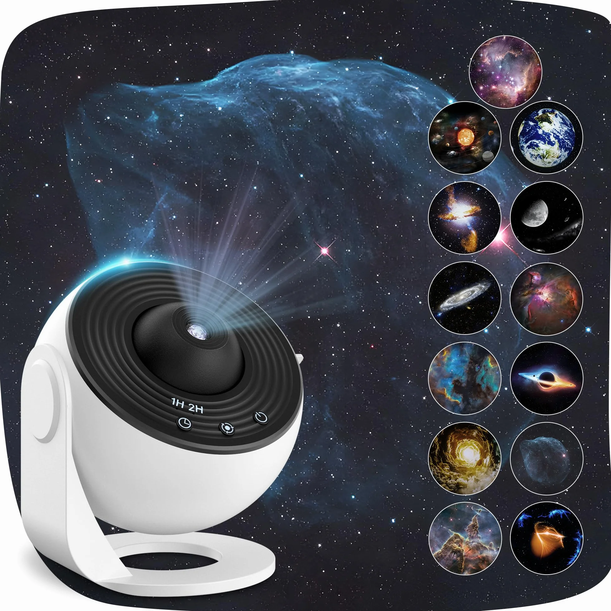 Macchiatto Projektor planetarium z motywem gwiezdnego nieba, projektor galaktyki z 12 płytami projekcyjnymi, projektor światła nocnego, regulacja obrotu o 360°, na sufit, dla dzieci i dorosłych