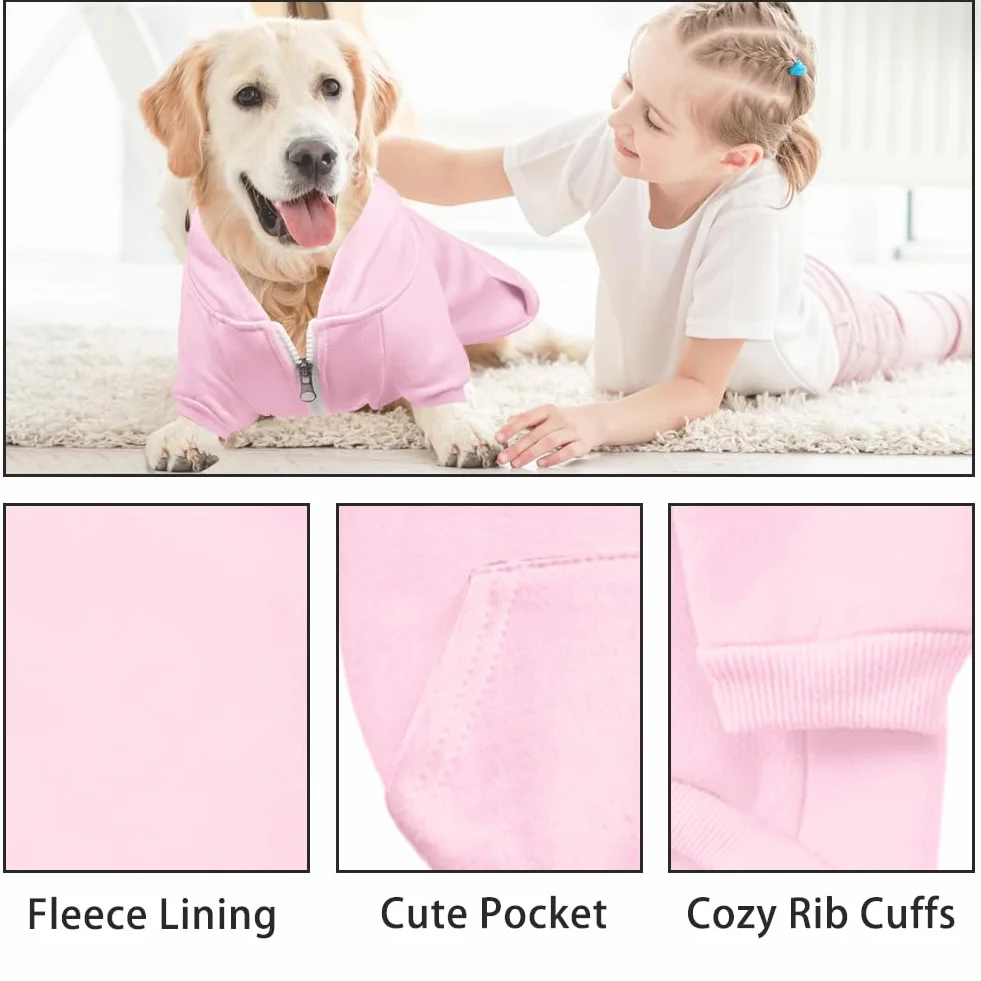 meioro Zip Hooded Pet Pullover, pies, koty ubrania, ładny, ciepły, francuski buldog, mops(Różowy,XXL)