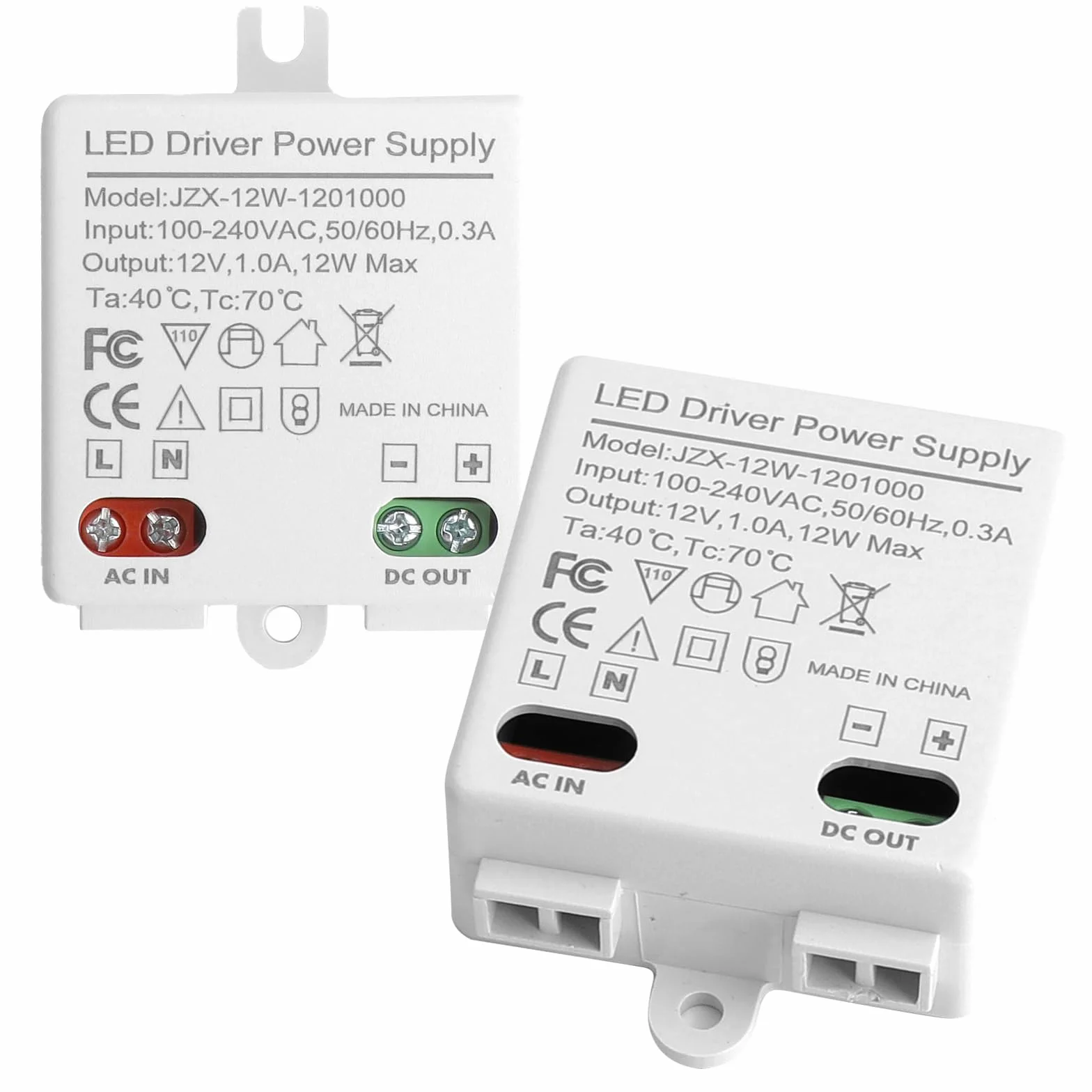 2 szt. LED Mini 12 V/DC 12 W transformator sterownik prądu stałego, 0-10 W do oświetlenia lamp, transformator elektroniczny