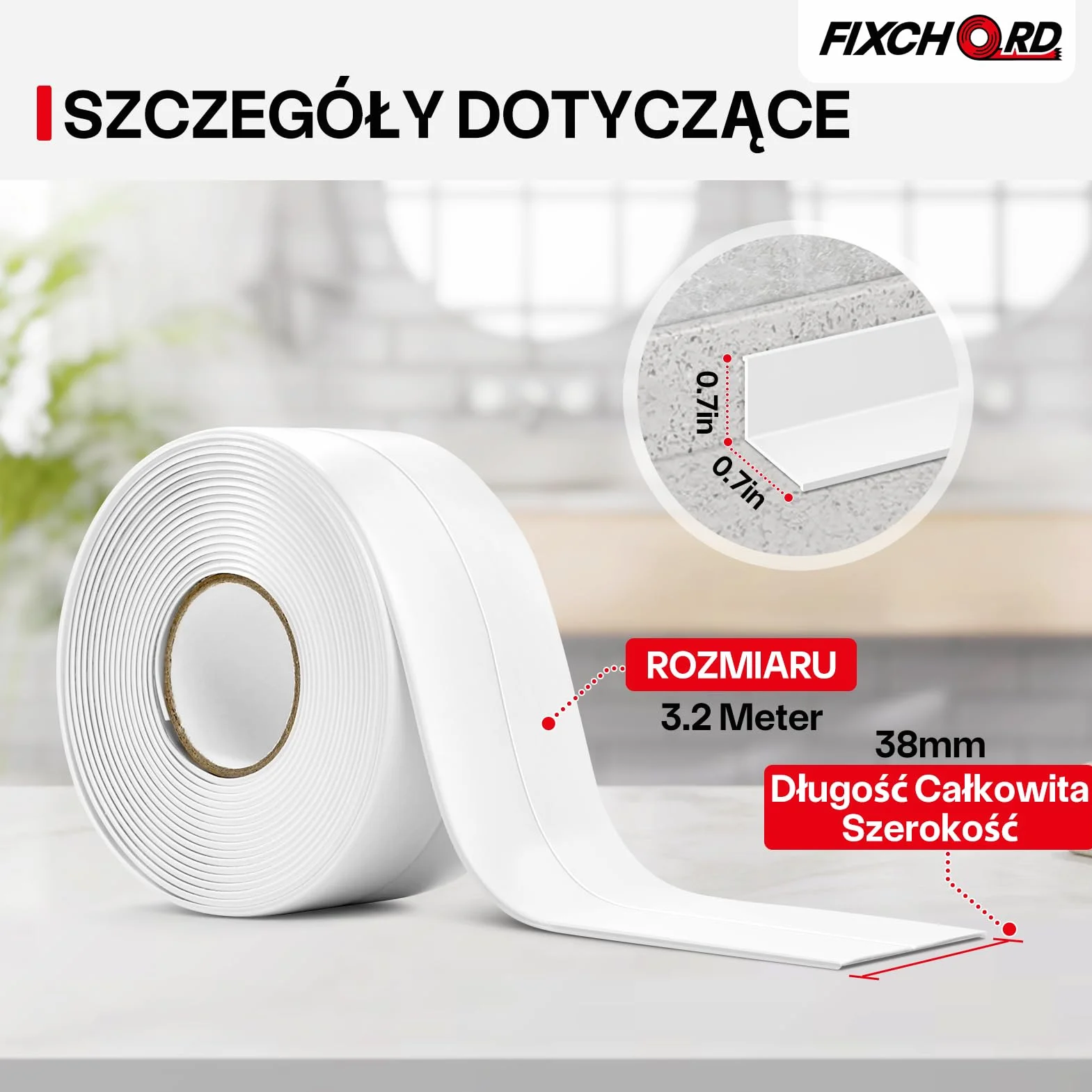 Samoprzylepna taśma uszczelniająca, 3 rolki taśma uszczelniająca, Wodoodporny, Biały Taśma uszczelniająca do kuchnie, łazienki, toalety z narzędziem uszczelniającym 3.2m*38mm