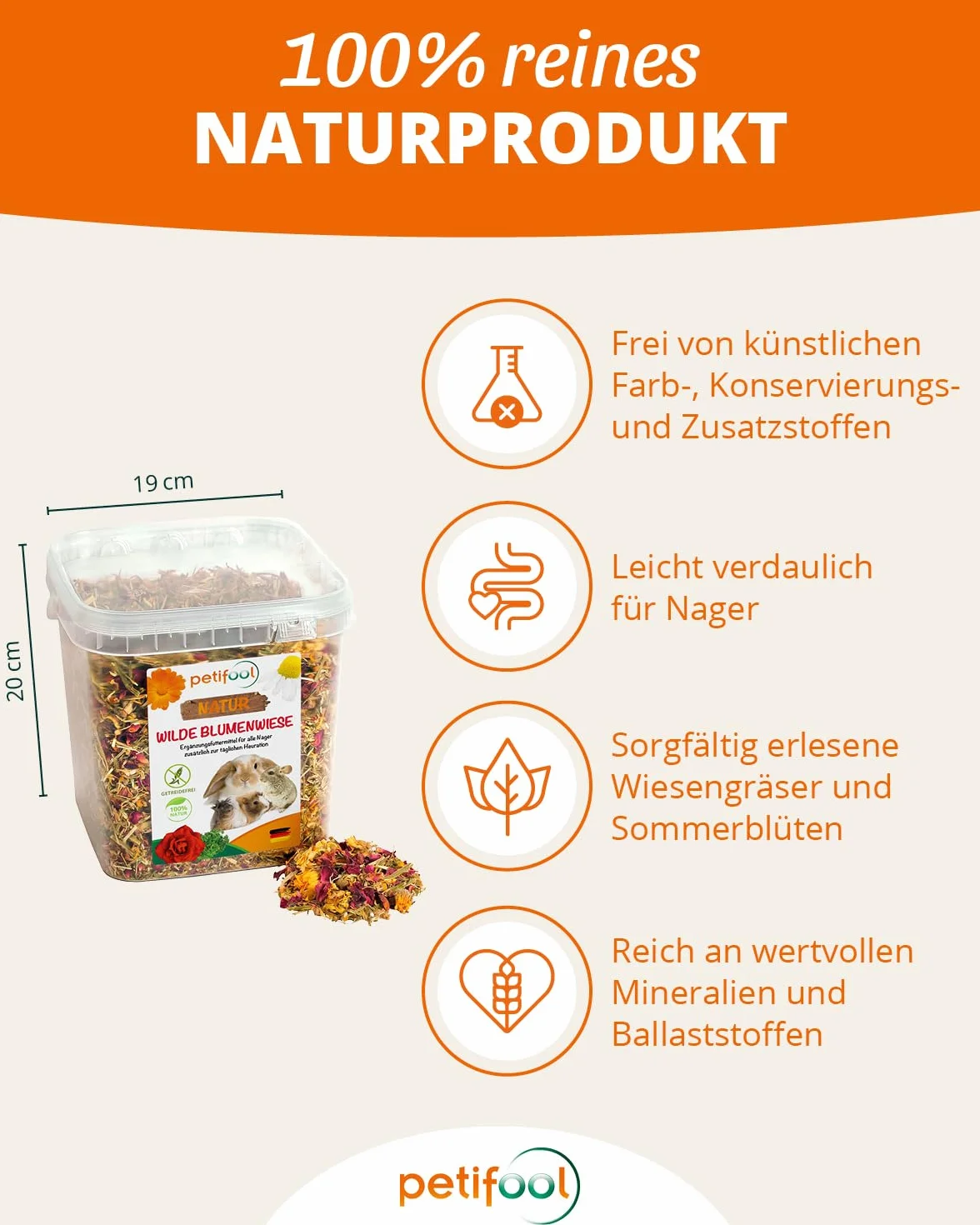 Petifool Dzika Łąka Kwiatowa Karma Uzupełniająca dla Gryzoni, Dzika Łąka Kwiatowa, 600 g
