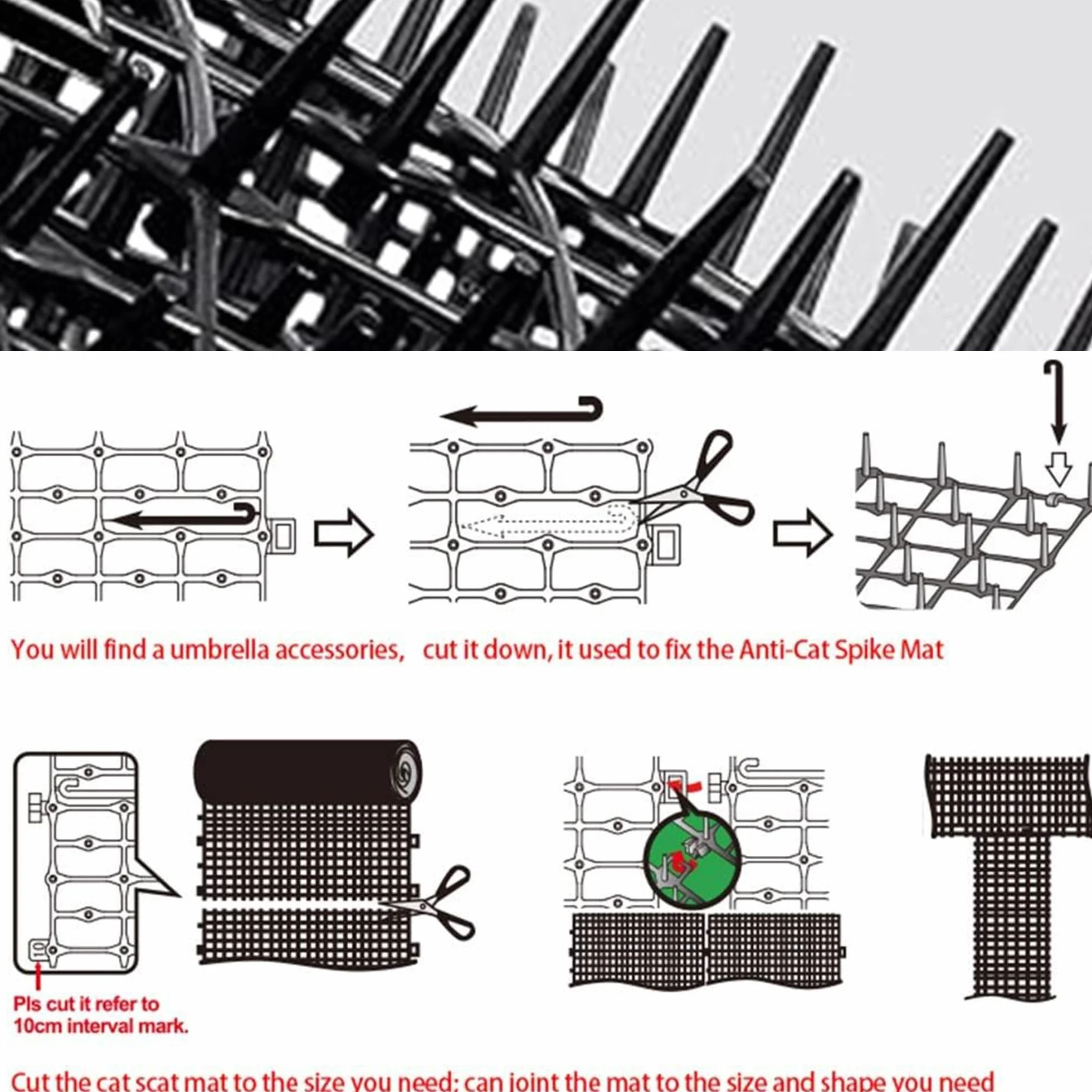 Koty Scat Mats, 4mx30cm Prickle Strip Dig Stopper z kolcami odstraszającymi, Koty odstraszające maty Scat Mats, Anti Cat Dog Detergent Fox do ogrodzenia ogrodzenia Można ciąć i łączyć(Biały)