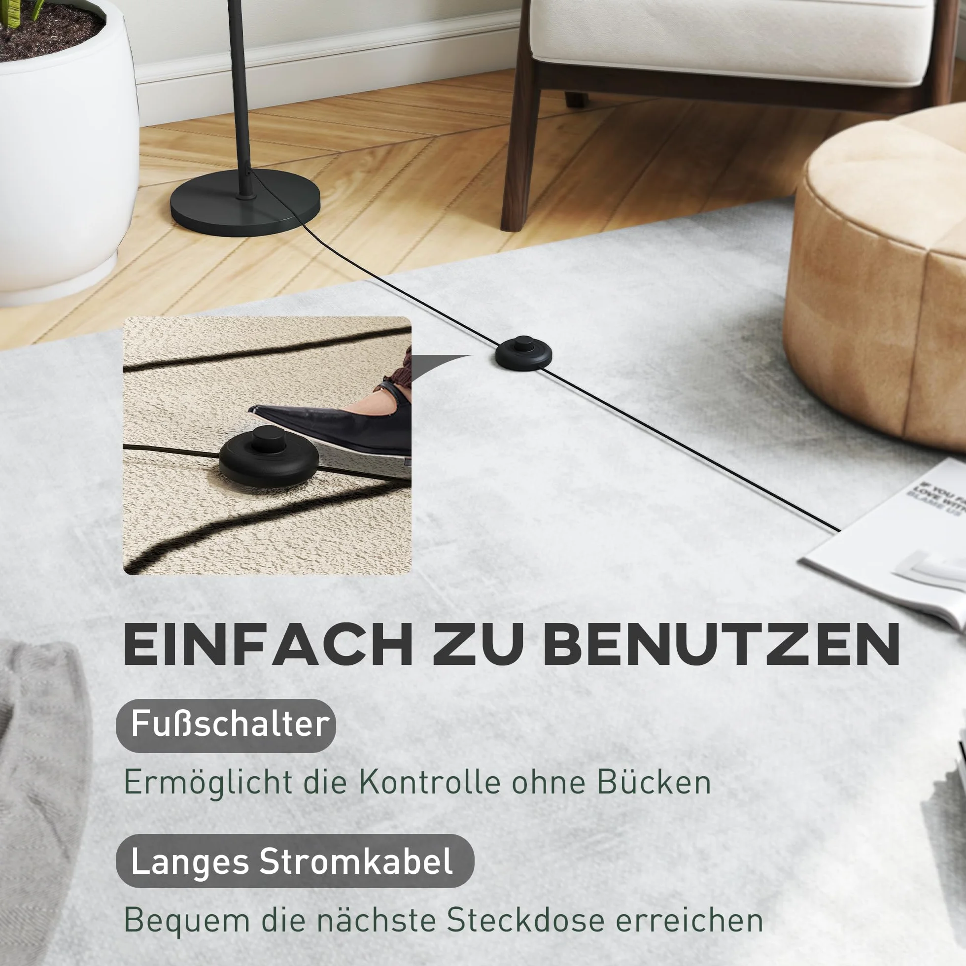 HOMCOM 3D Moon Floor Lamp, 140 cm Modern Standing Lamp with 3 Colours and Foot Switch for Living Room, Bedroom, LED Bulb Included, Black