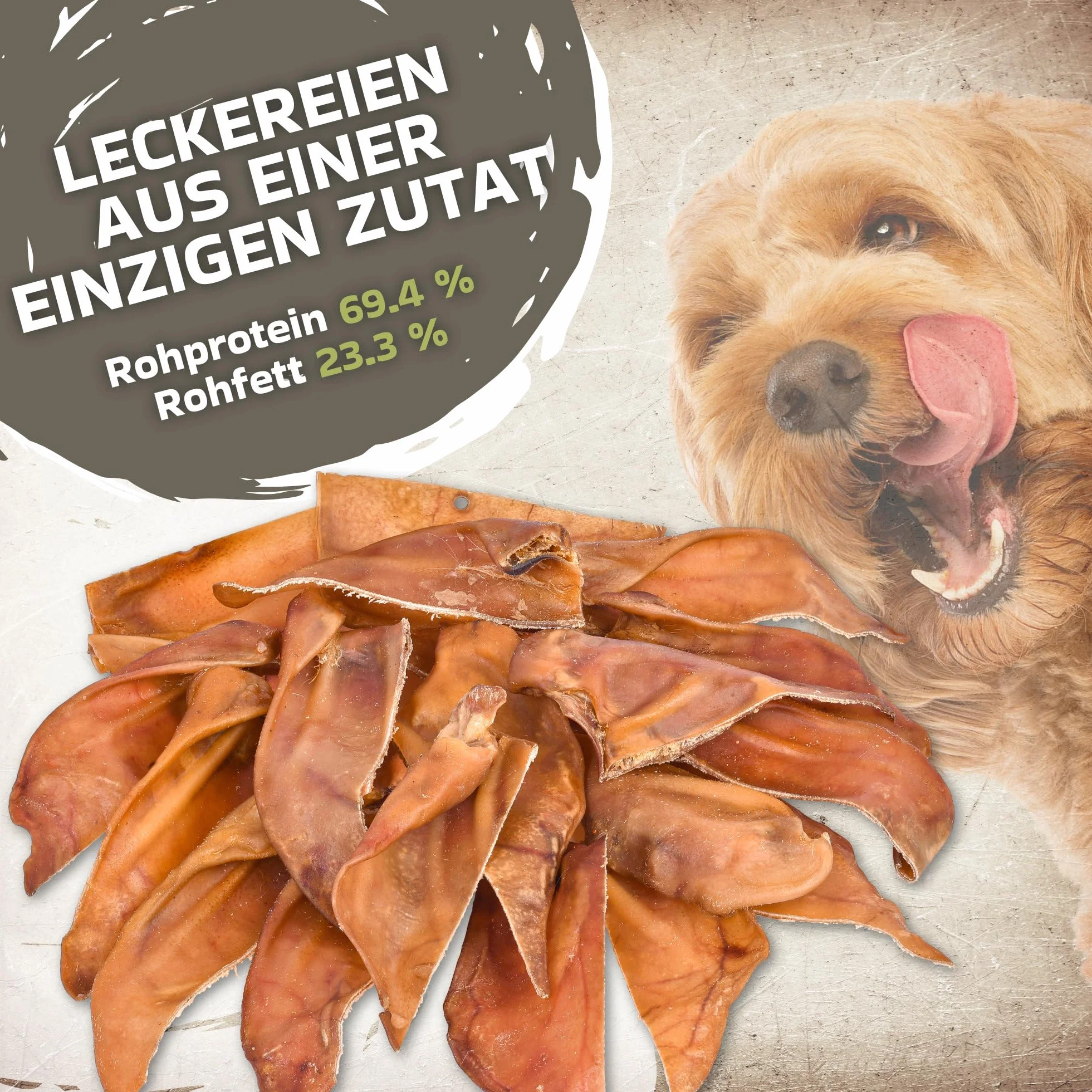 Cięte uszy wieprzowe dla psów 500g (ok. 20-25 sztuk) | Całkowite suszone uszy wieprzowe do żucia | 100% naturalne | Długotrwały czas żucia | Bez zbóż | Idealne dla małych i dużych psów