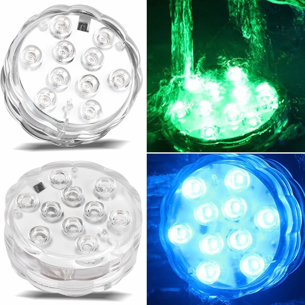 Zatapialne diody LED Wodoodporna dioda LED zmieniająca kolor Podwodna elektroniczna herbata Okrągła świetlna z pilotem do akwarium Ogród Basen Staw Wesele Halloween Halloween Lampki świąteczne
