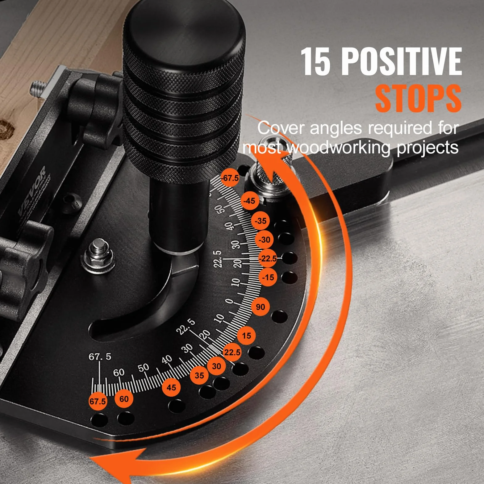 VEVOR Ogranicznik skośny, standardowa szczelina 19 x 10 mm, stop aluminium z rasterem 48-89 cm, 15 ograniczników kątowych, regulowany tłok i zdejmowana tarcza, do obróbki drewna