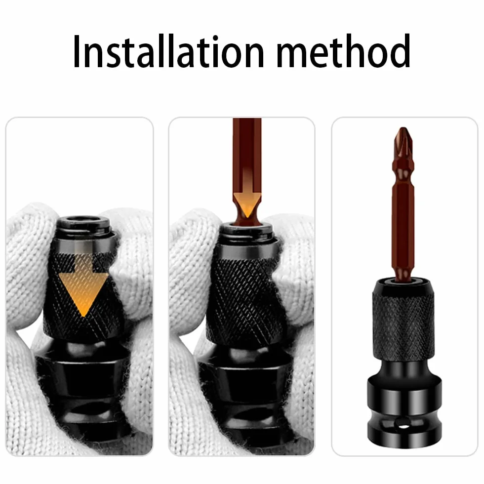 Zestaw 2 adapterów: 1/2" kwadrat na 1/4" sześciokąt do kluczy udarowych z grzechotką oraz adapter do uchwytu bitów wkrętakowych, dla większej elastyczności pracy.