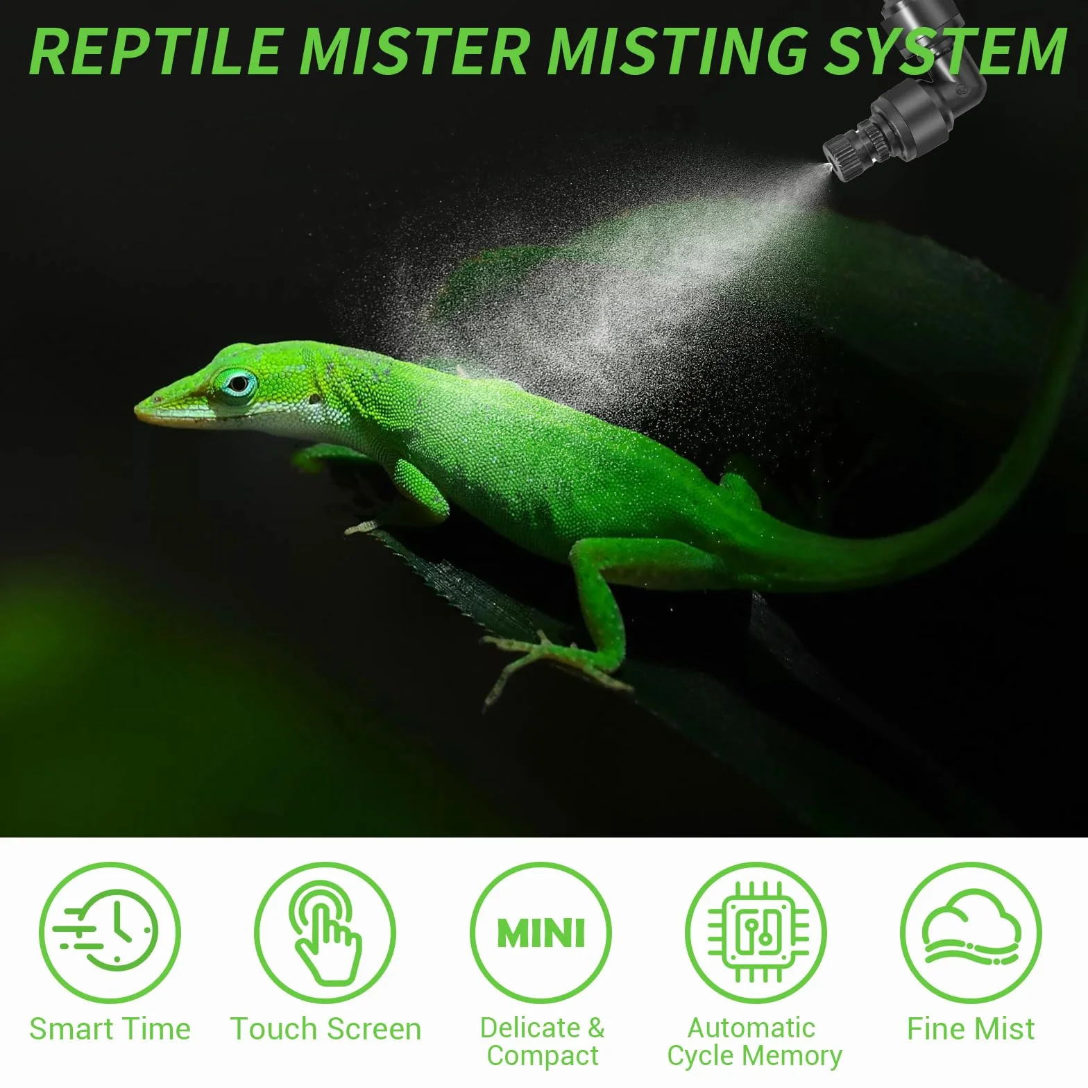 Inteligentny system nawadniania terrarium, Glovios nawilżacz terrarium z timerem i dyszami natryskowymi z regulacją 360 °, nawilżacz terrarium, nebulizator terrarium dla płazów gadów roślin