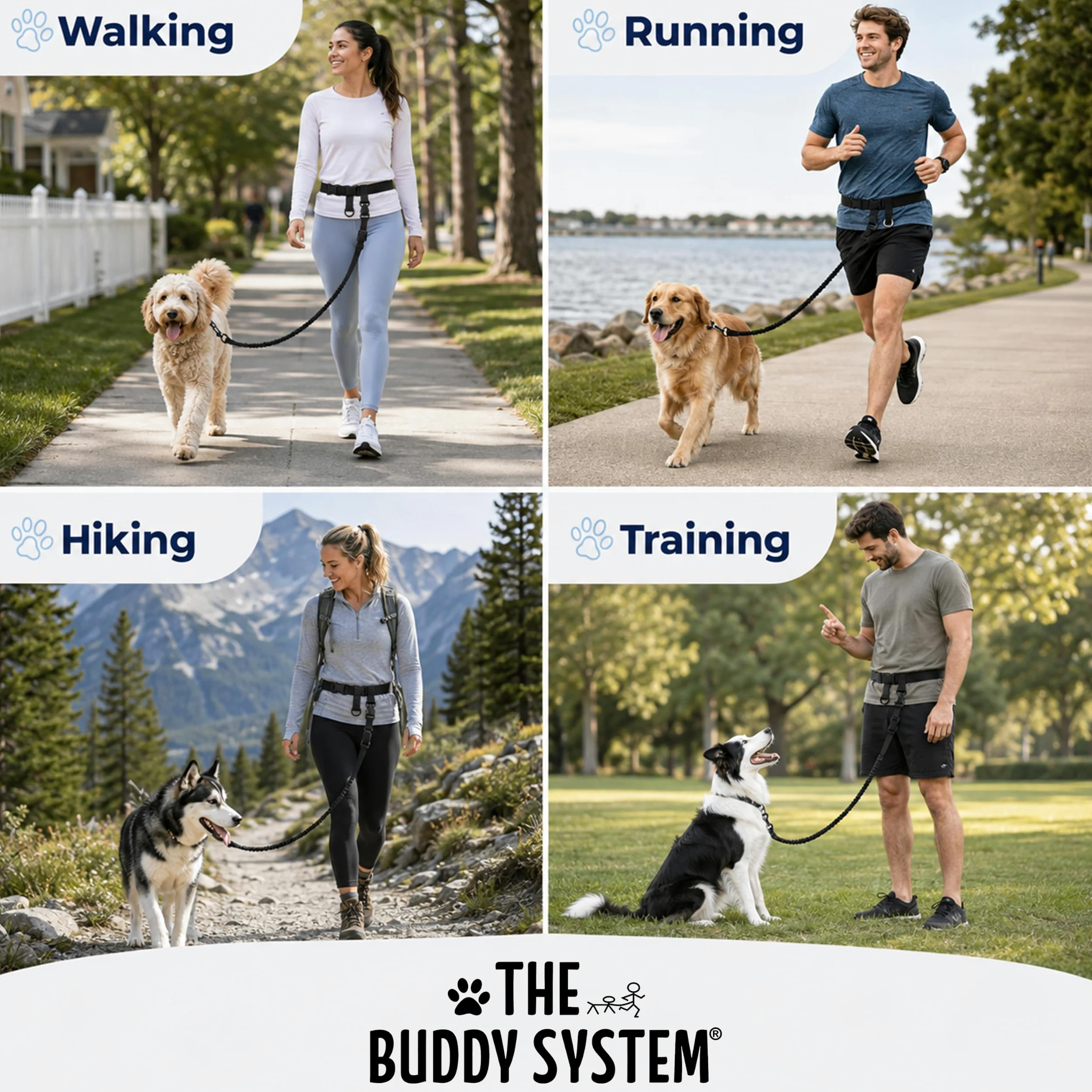 The Buddy System Wyprodukowano w USA regulowana smycz bez użycia rąk, idealna do biegania, regularnego systemu dla psów, XL, czarna od The Buddy System