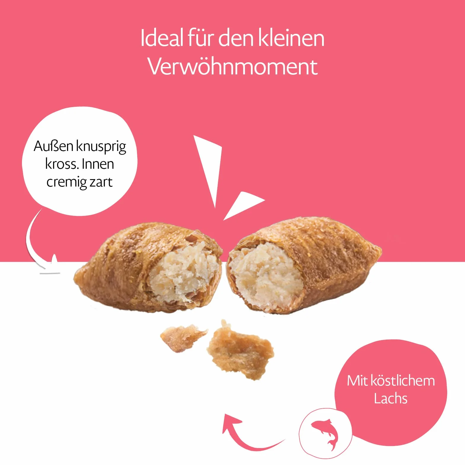 MERA Crunch & Soft z łososiem, 200 g pysznych smakołyków dla kotów, pożywna przekąska dla kota pełna witamin i minerałów, chrupiąca poduszka z kremowym wypełnieniem