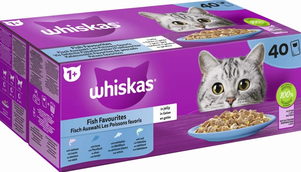 Ulubione ryby w galarecie 40x85gr - Whiskas mokra karma w saszetkach dla dorosłych kotów