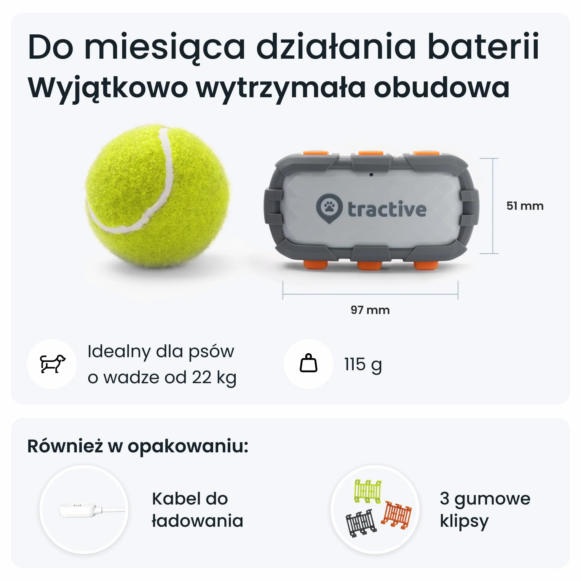 Tractive GPS XL Adventure — Lokalizator dla psa, Obudowa z włókna szklanego odporna na ugryzienia, Do miesiąca działania baterii, Śledzenie pozycji w czasie rzeczywistym na całym świecie