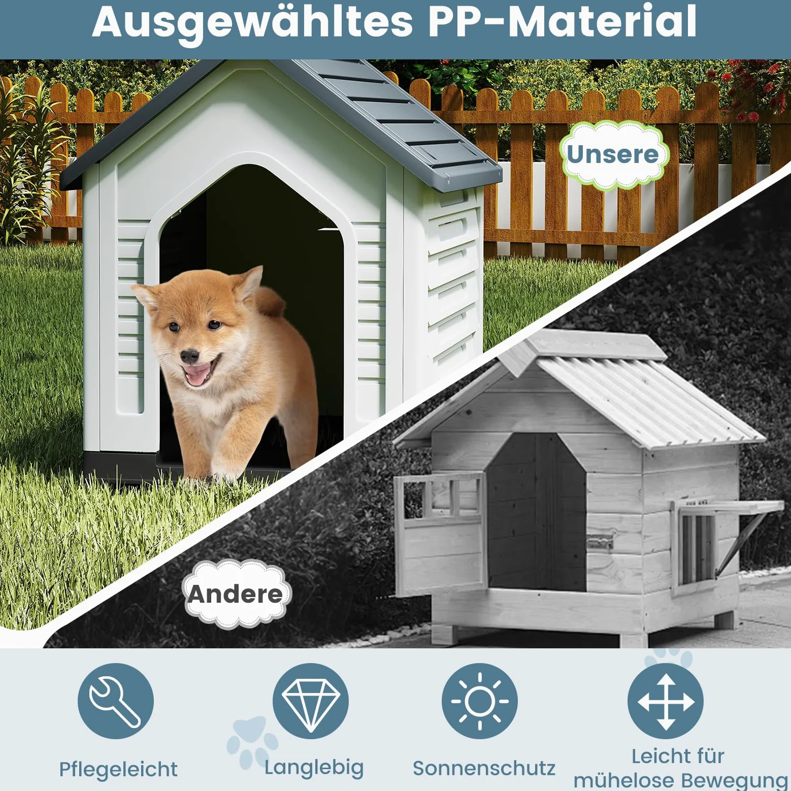 COSTWAY Buda dla psów na zewnątrz, odporna na warunki atmosferyczne z zamykaną metalową bramką, otworami wentylacyjnymi, skośnym dachem, domek dla zwierząt dla małych psów i kotów, klatka dla psów do