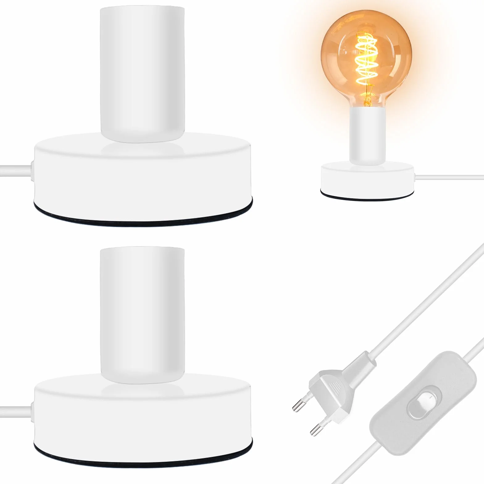 GBKDQQ 2 sztuki lampy stołowej, oprawka E27 z kablem, oprawka lampy z przełącznikiem, lampka nocna, oprawa E27, do sypialni, salonu