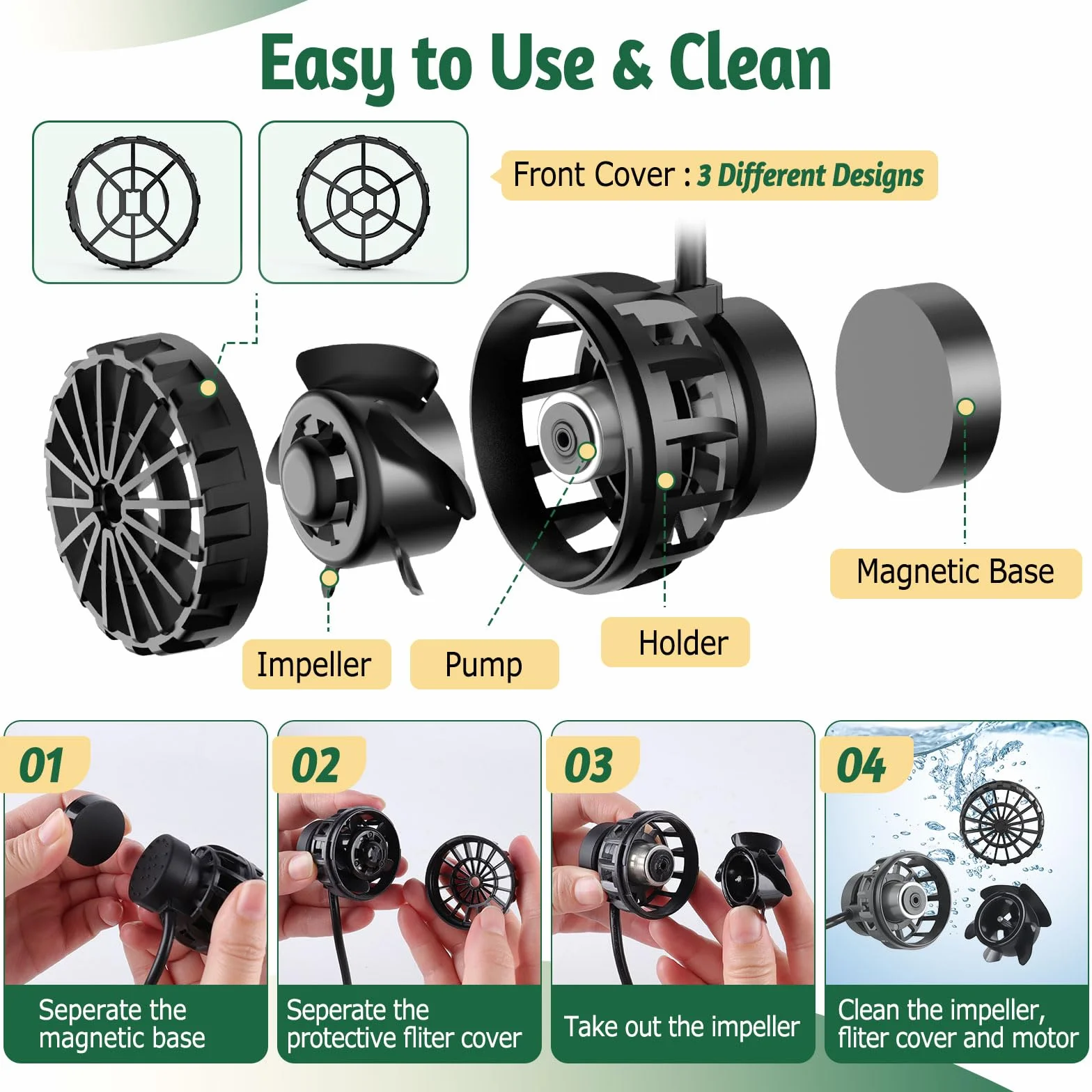 Hygger – pompa do akwarium, Mini Wavemaker 9W 2500L/h, 660GPH, magnetyczna pompa falowa, pompa cyrkulacyjna do wody morskiej, 3 tryby, 6 regulowanych prędkości, pompa obiegowa do akwarii 18-37L