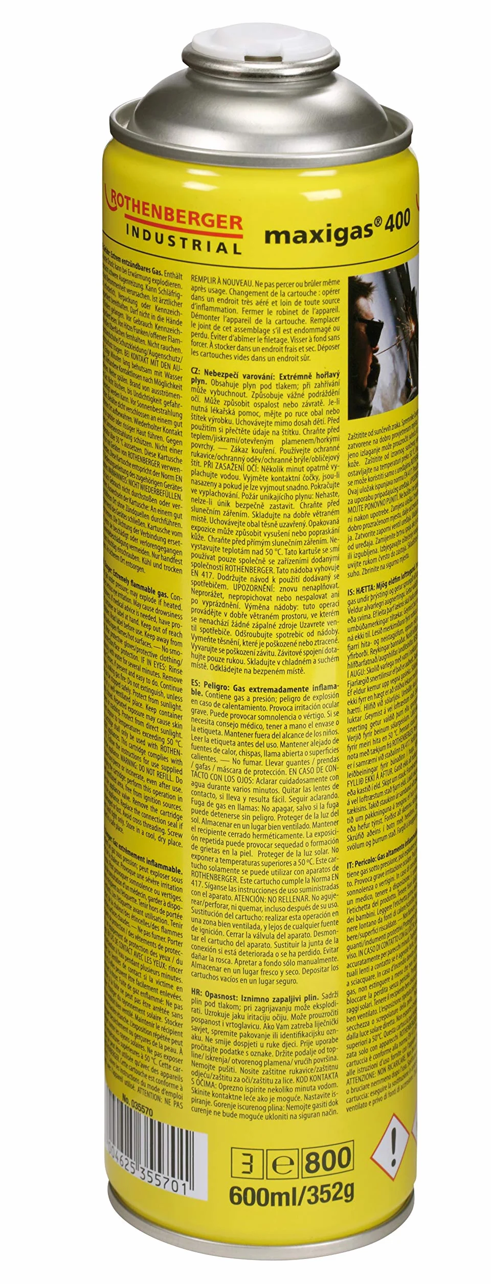 ROTHENBERGER Industrial - Maxigas 400 - Wkład Gazowy Paliwowy - Specjalny Mix Gazu - 600Ml, 35570
