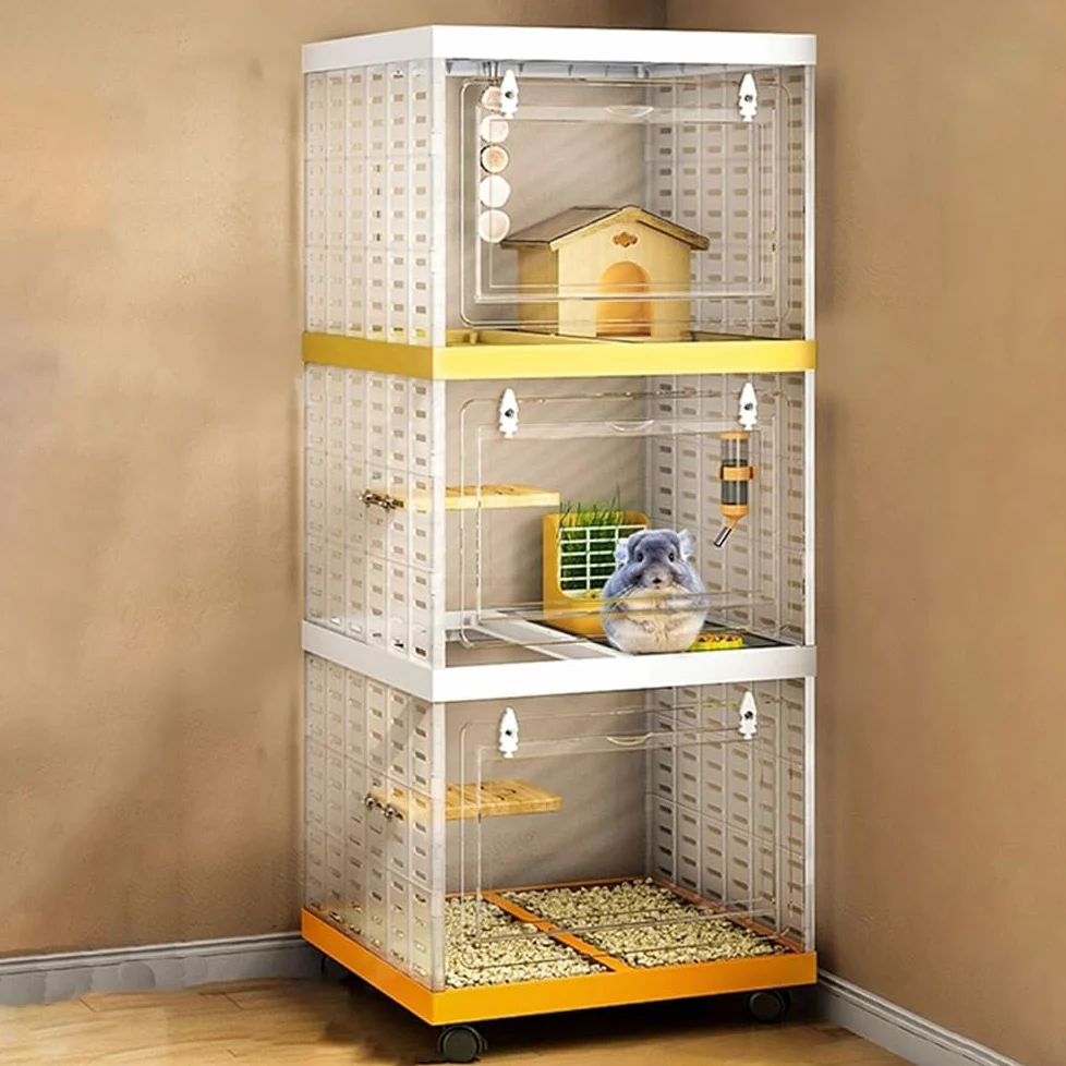 Klatka dla królika, klatka dla szynszyli, klatki dla świnki morskiej, przezroczysty panel akrylowy, łatwy do przenoszenia, dla dorosłych szczurów, fretek, szynszyli, małych zwierząt z akcesoriami