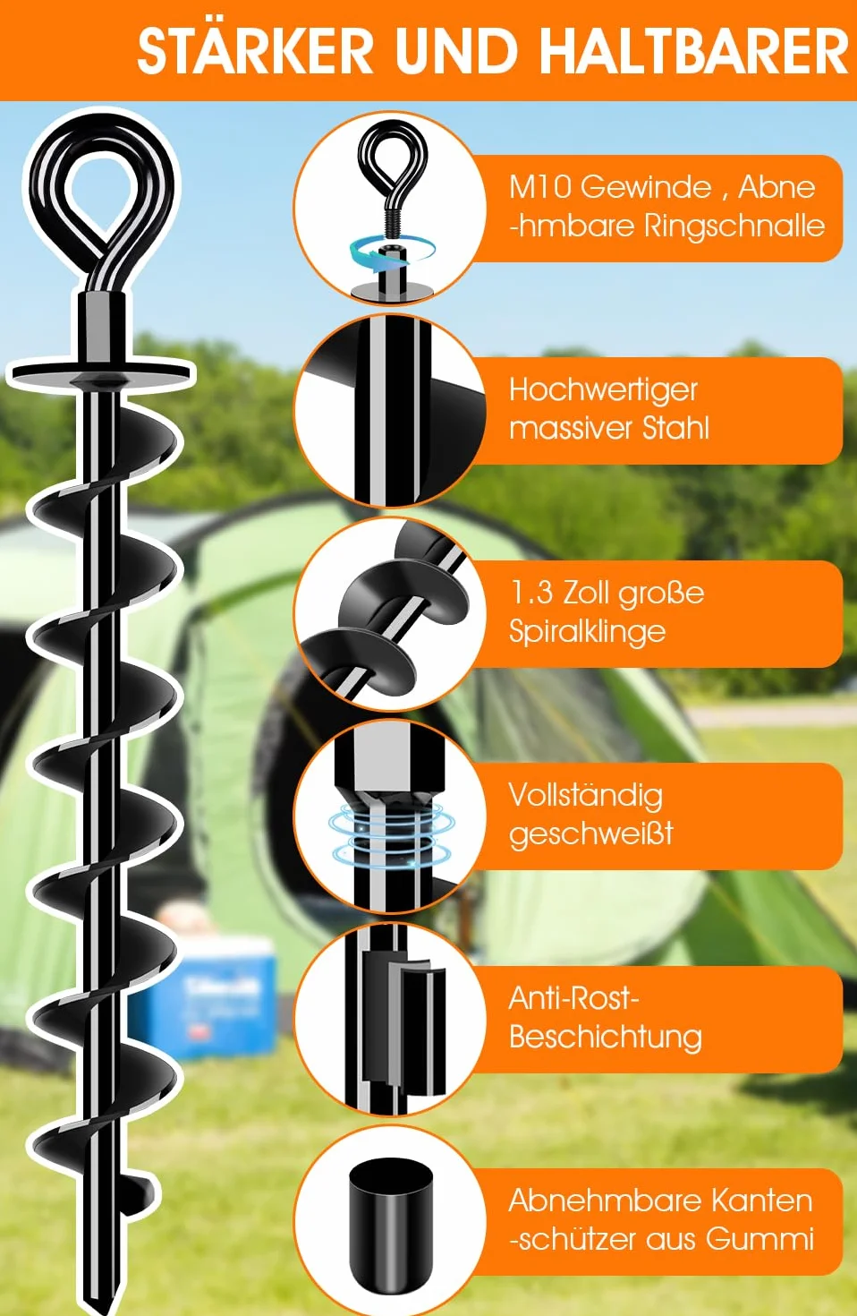 Kotwa gruntowa Heavy Duty – wytrzymała kotwa gruntowa 8 zestawów - Full&Wide Screw, zestaw do bezpiecznego mocowania w podłożu, do mocowania trampoliny, baldachimu, huśtawki itd