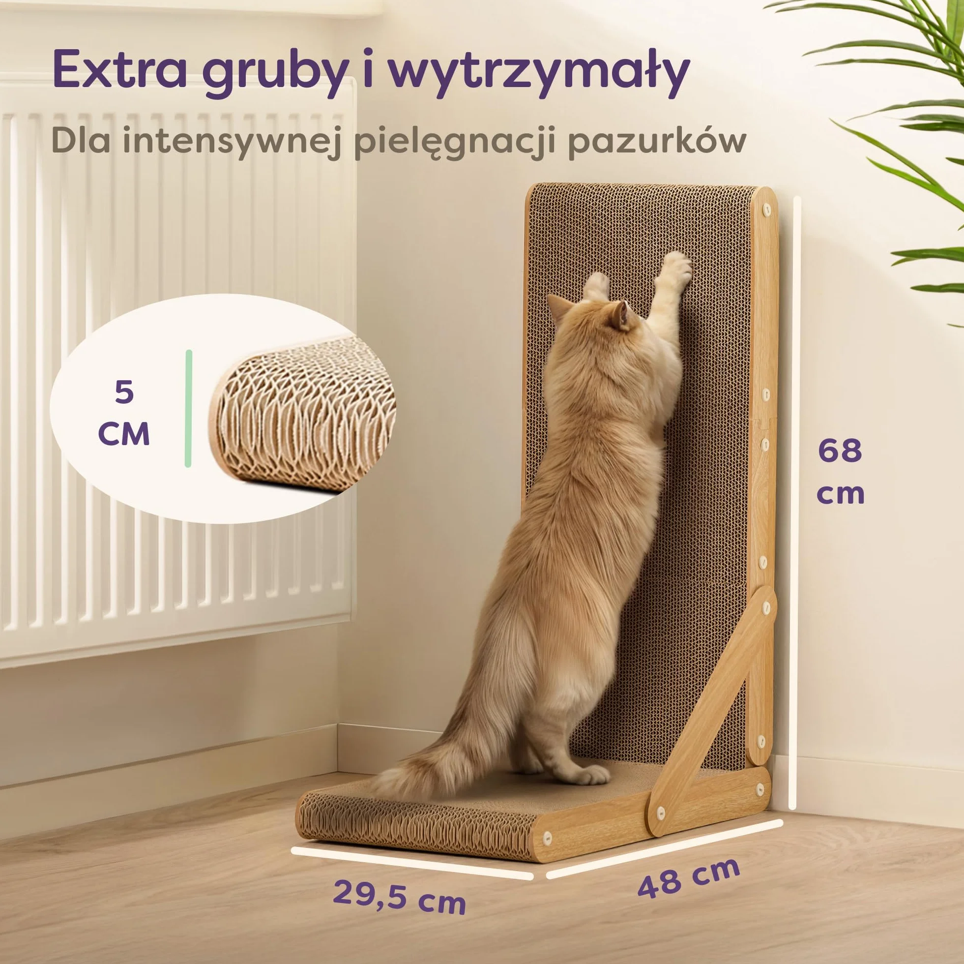 Drapak dla kota duży 68 cm - Drapak w kształcie litery L dla kotów z certyfikatem FSC® - Odwracalna konstrukcja zapewniająca do 1 roku zabawy w drapanie - Łatwy montaż