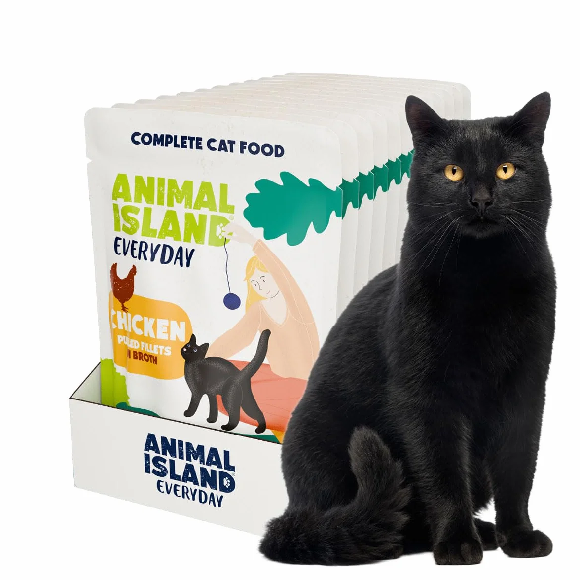 Animal Island Karma Mokra dla Kota Fileciki z Kurczaka w Rosole Bezzbożowy Posiłek Pełnoporcjowy dla Kotów Dorosłych i Młodych Zestaw Saszetek Soczyste Kawałki Drobiowe bez Zbóż Multipack, 12 x 85g