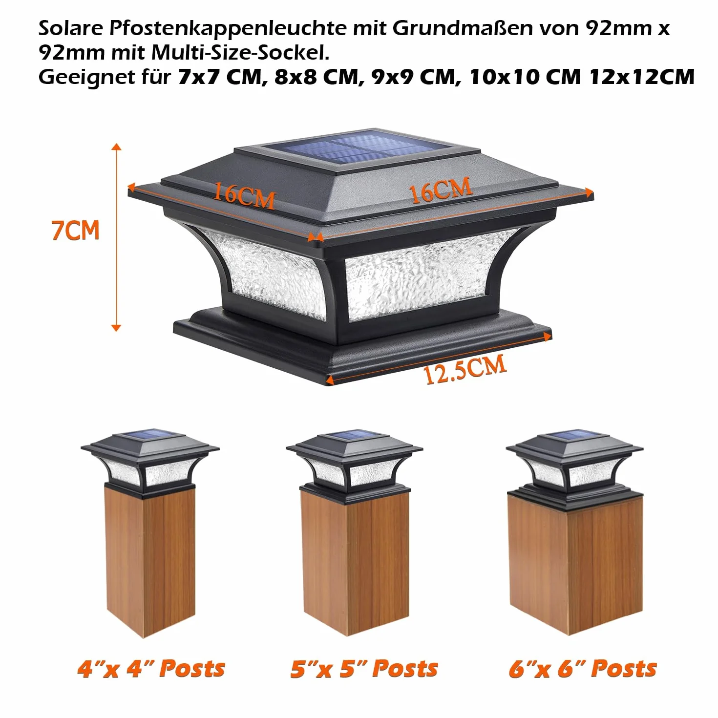 Siedinlar Solarne Post Światła nasadki Szklane LED zasilane energią słoneczną 2 tryby Ciepła biel/chłodna biel Oświetlenie dla 4x4 5x5 6x6 Słupki Ogrodzenie Taras Dekoracja ogrodowa Czarny (2szt)