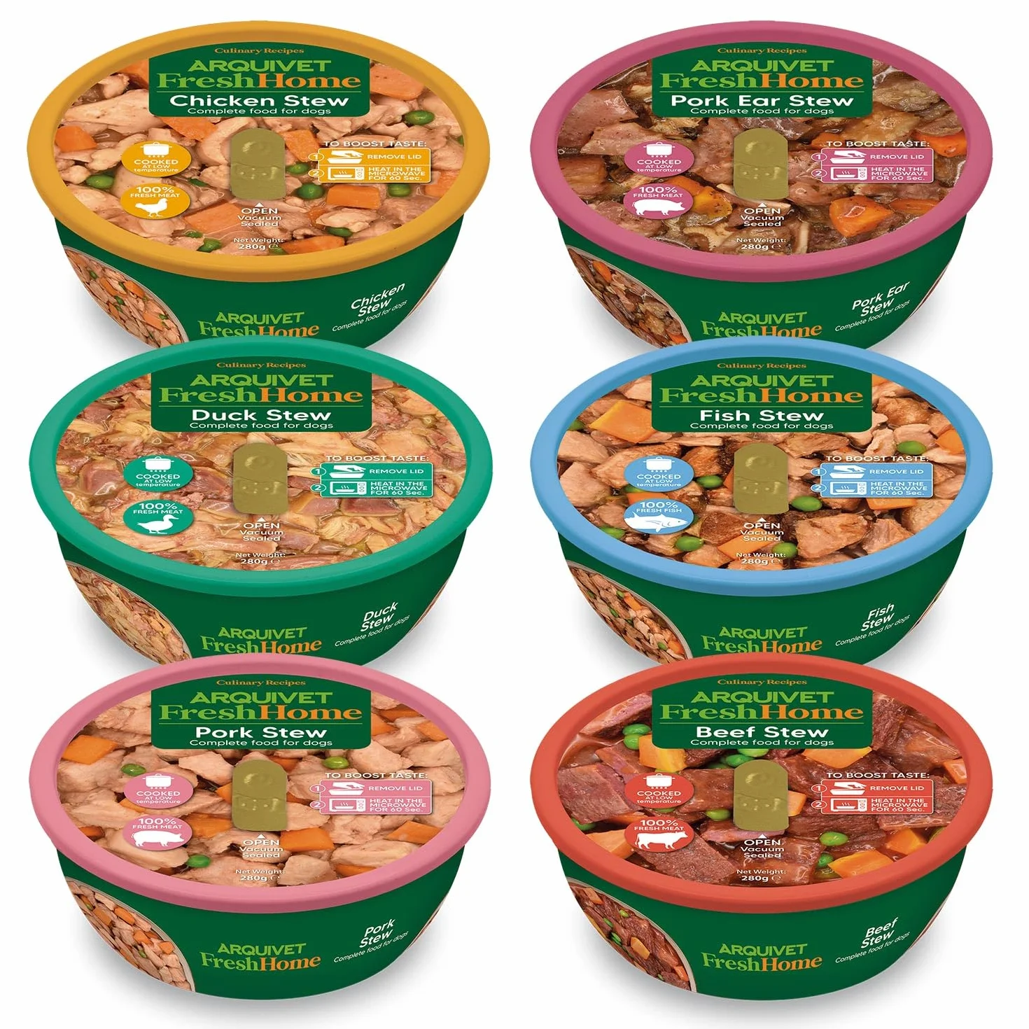 ARQUIVET VARIETY PACK 6 sztuk - FreshHome - 6 różnych przepisów na gulasze - 280 g - Pełnoporcjowa mokra karma dla psów