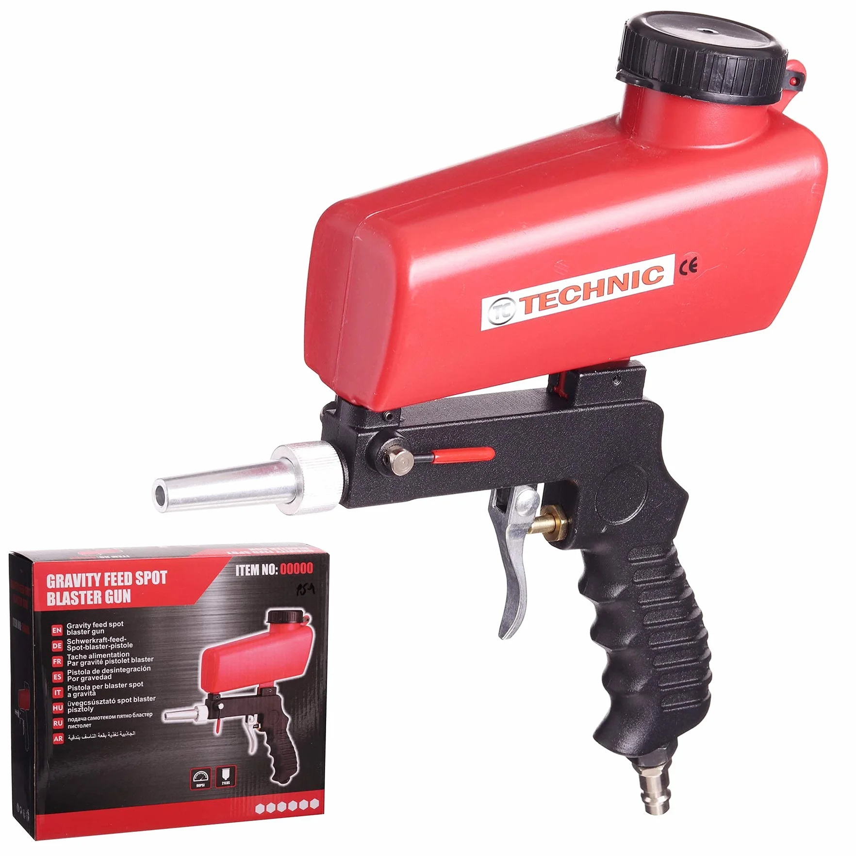 TC TECHNIC Technic ręczny pistolet do piaskowania, sprężone powietrze, lejek, zawór odcinający, poręczny, do surowych krawędzi, narożników, zardzewiałych miejsc