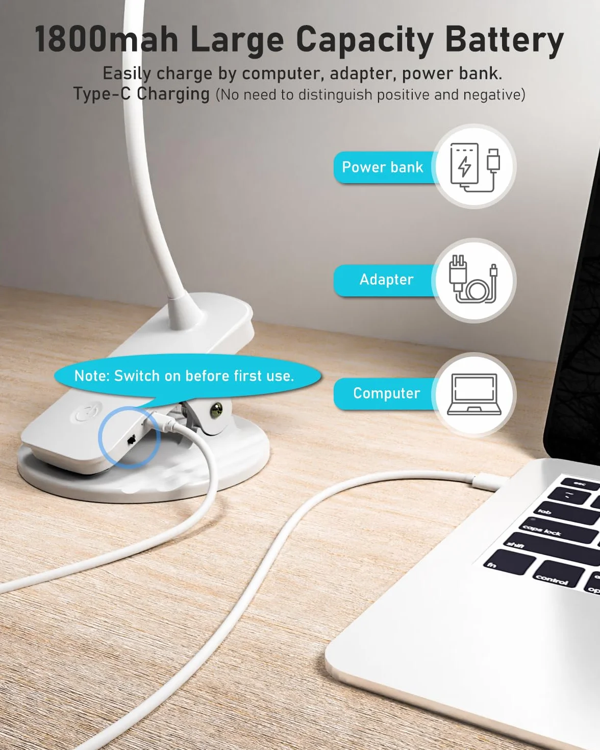 Lampka Zaciskowa Libtit – Dotykowa, 3 Tryby Pracy, Ładowana przez USB, Lampa do Czytania Książek i Ochrona Oczu