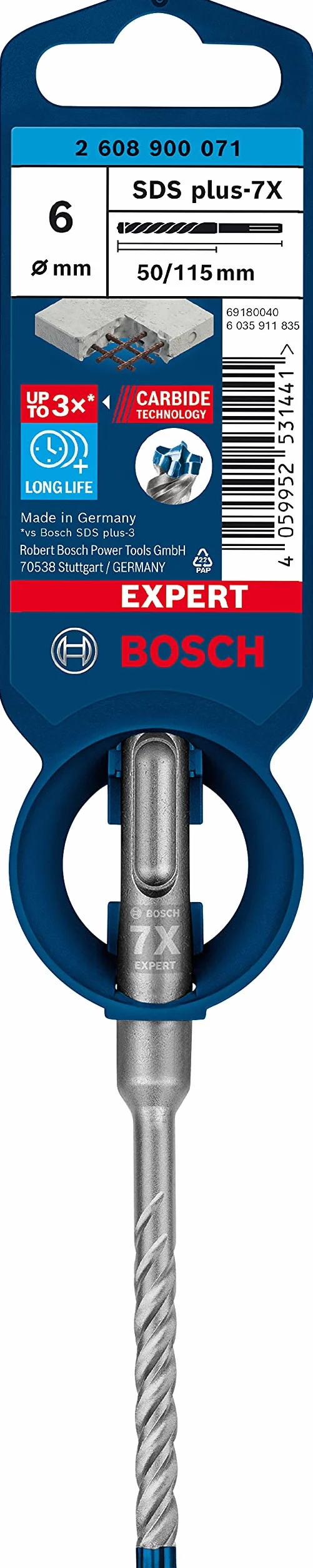 Bosch 1x Wiertła udarowe EXPERT SDS plus-7X (do Miękki kamień, Twardy kamień, Ø 6,00 mm, Professional Akcesoria Wiertło do młota)