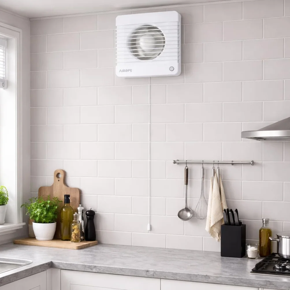 Wentylator wyciągowy powietrza VMC 100 mm z przełącznikiem suwakowym, zaworem zwrotnym + moskitiera, 7 W, 26 dB, do łazienki, kuchni, WC, cichy, 5 lat