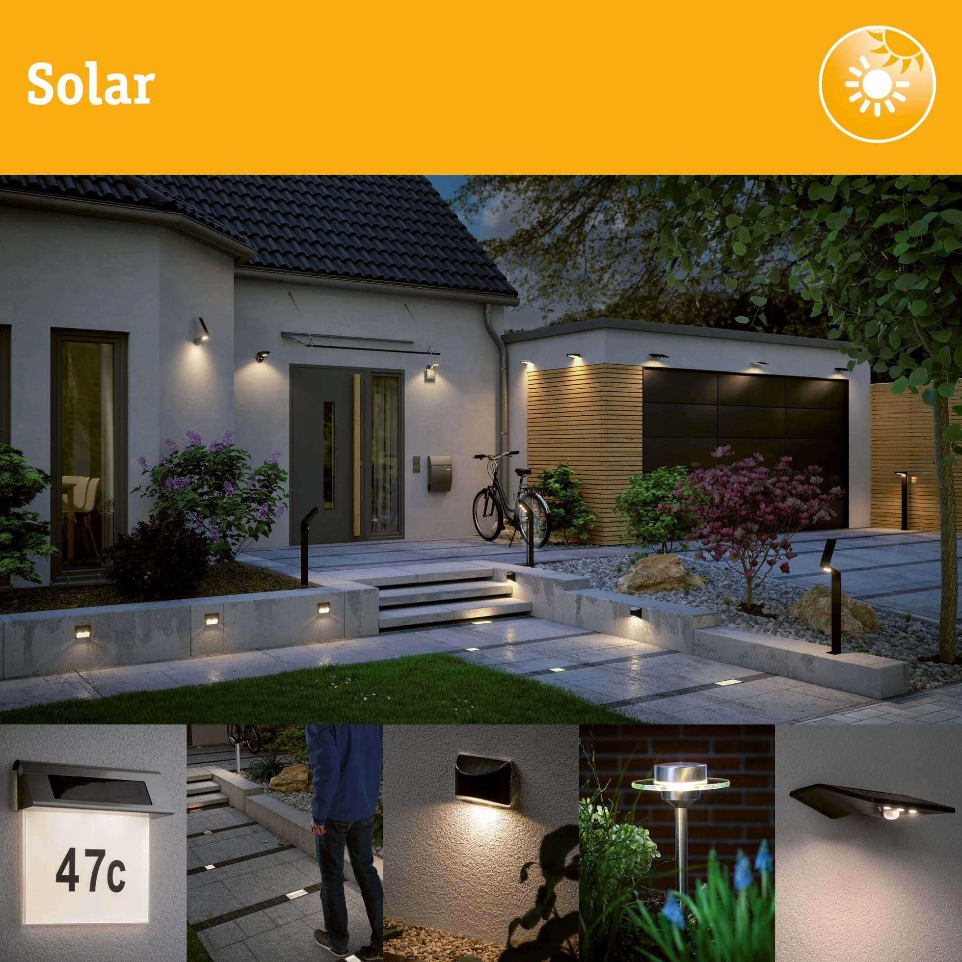 Paulmann 79850 LED solarny nr domu 9 IP44 ciepłobiały wym. akum. w kompl. opr.solarna 1x0,2 W czarna lampa solarna tw. szt.światło solarne 3000 K