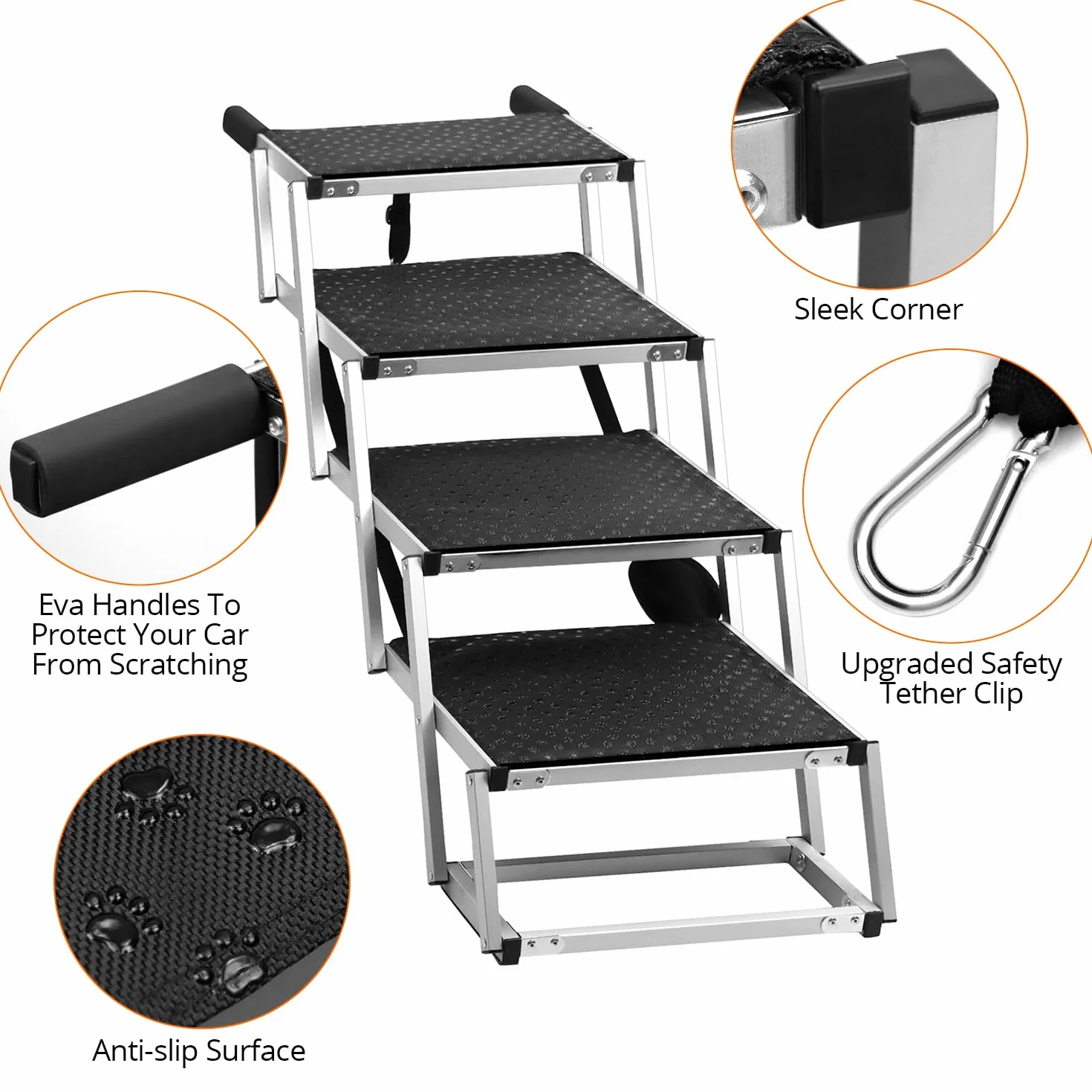 QWORK® Schody samochodowe dla psów, 4-stopniowe schody dla małych i dużych psów, maksymalne obciążenie 80 kg