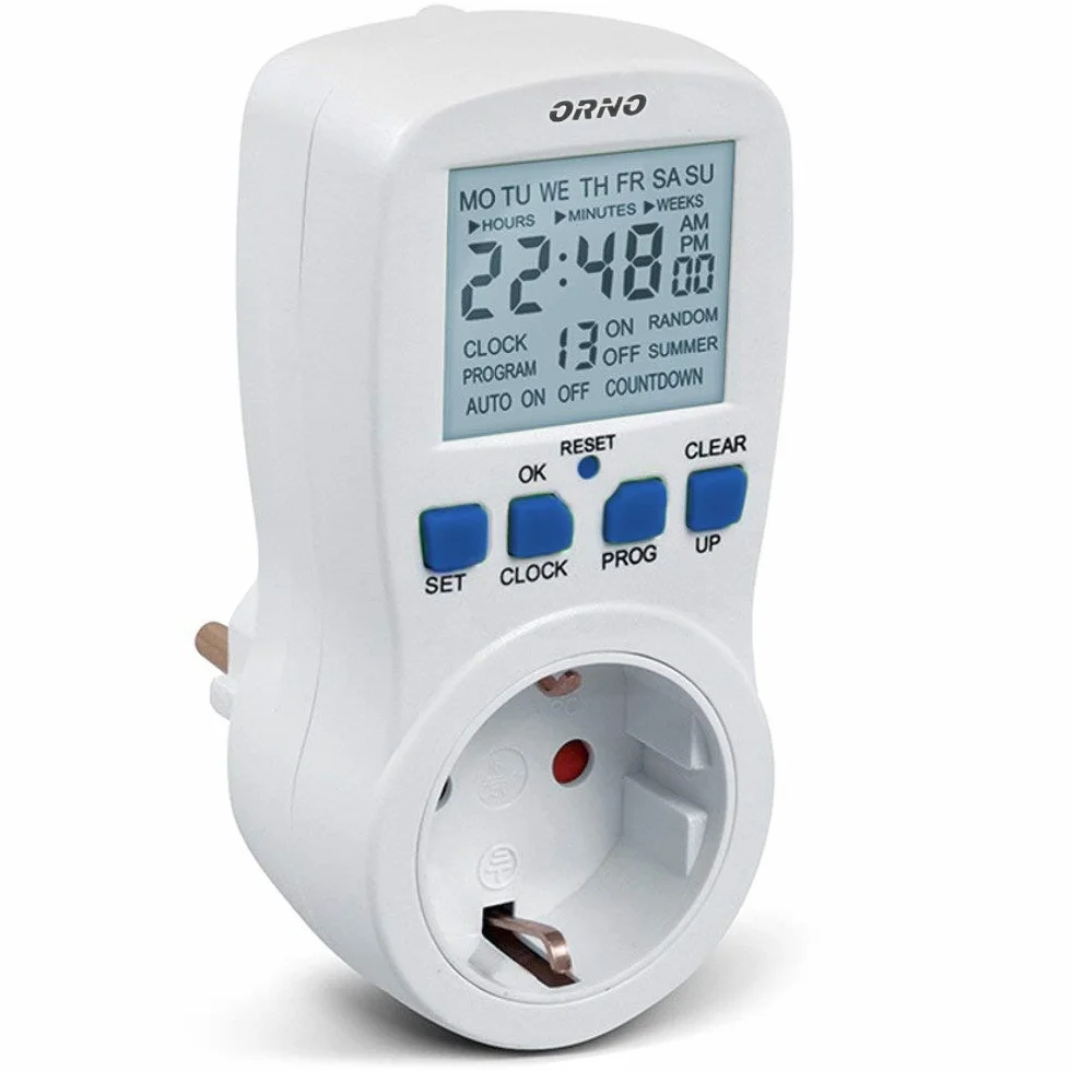 Orno PRE-409(GS) programator czasowy cyfrowy, 3680 W, 16 A, 16 programów włączania, timer z funkcją losowego odliczania
