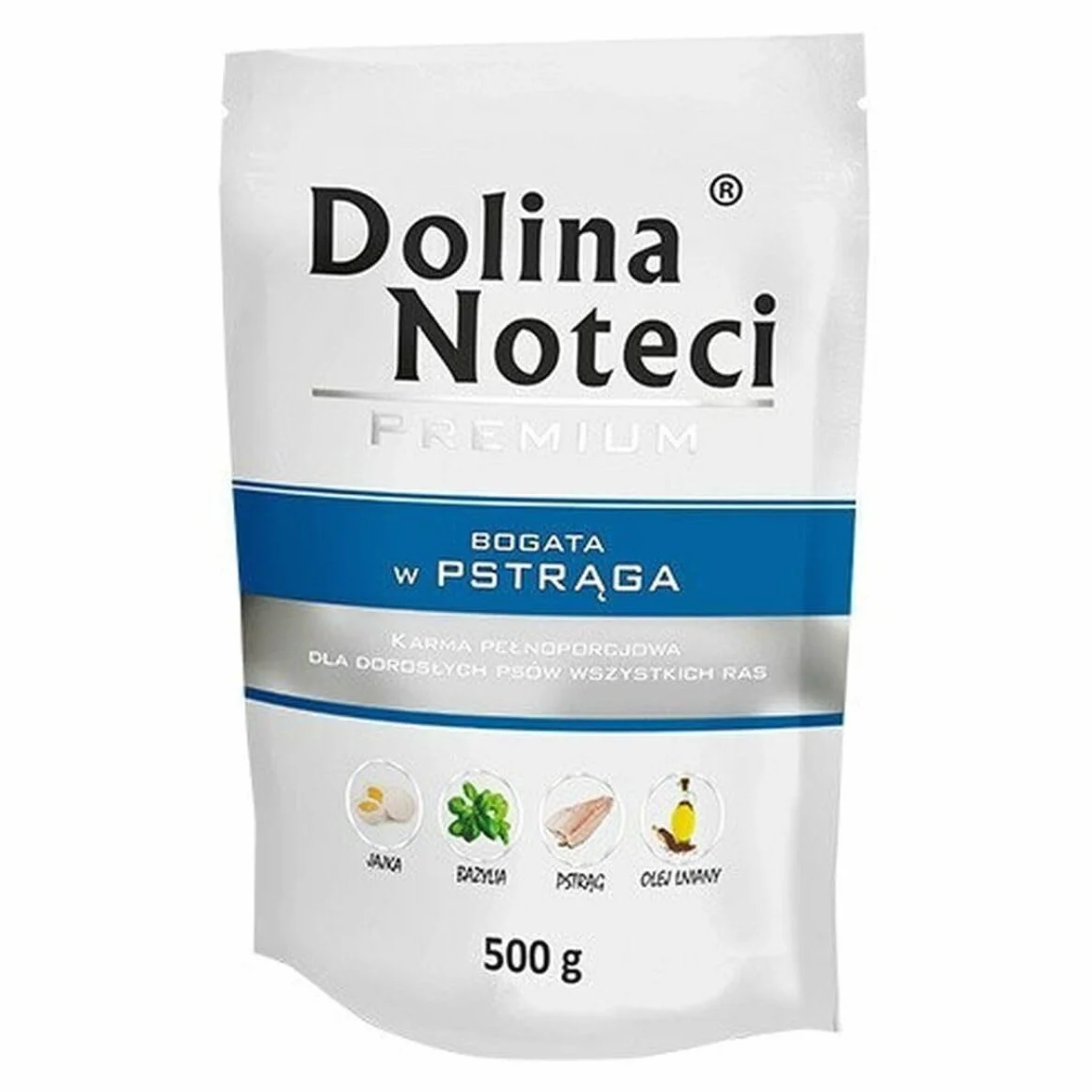 Dolina Noteci Premium Mokra karma dla psa bogata w pstrąga saszetka 500 g