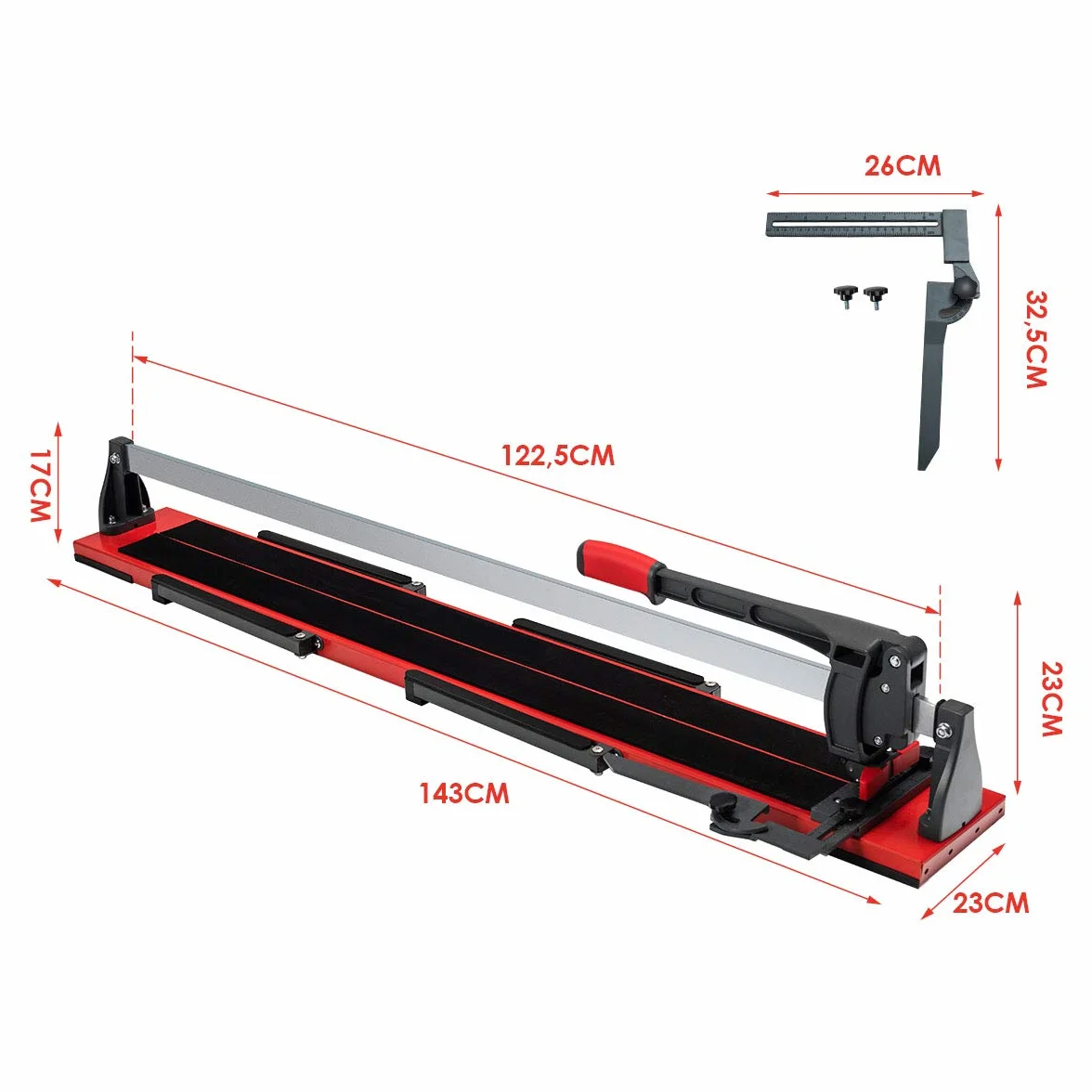 COSTWAY ręczna przecinarka do płytek, ręczny przecinak do płytek 120 cm długość cięcia / 16 mm grubość cięcia/Kąt od 0° do 60° (48’’/143 x 23 x 23 cm)