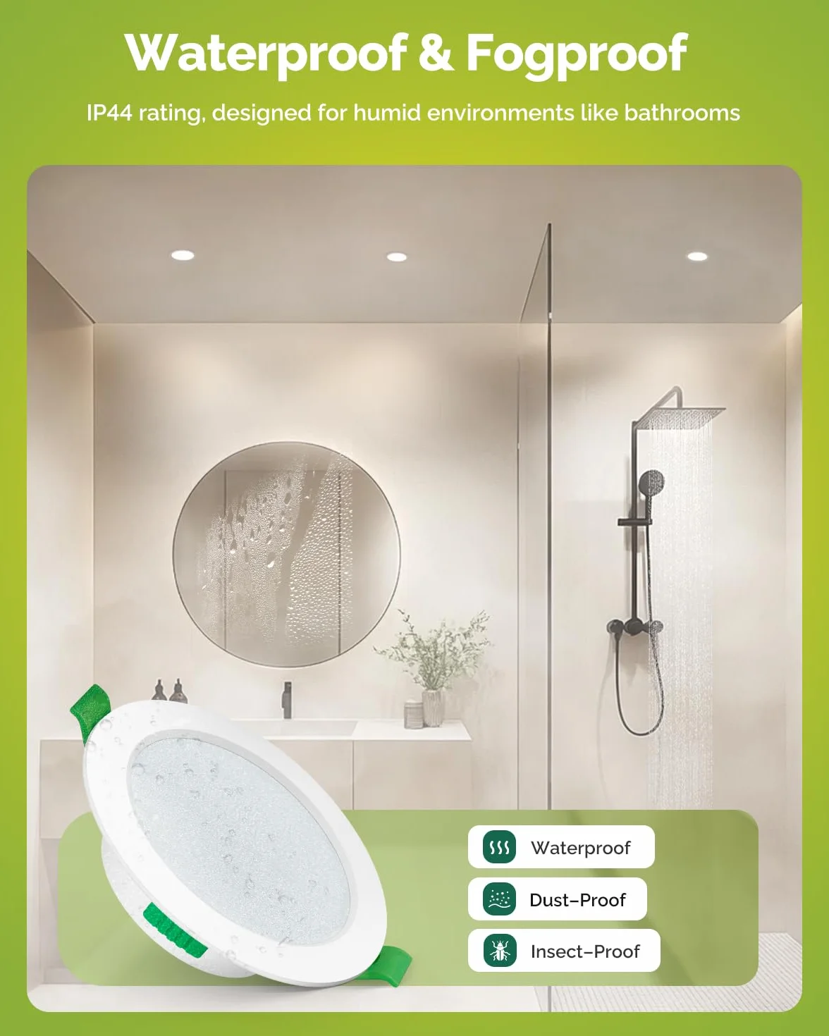Fondiiz 12-pakiet świateł sufitowych LED, 5W światła punktowe 3CCT ciepła biel 2700K naturalna biel 4000K chłodna biel 6000K regulowana, wycięcie 68mm, LED światła sufitowe wpuszczane IP44 do łazienki