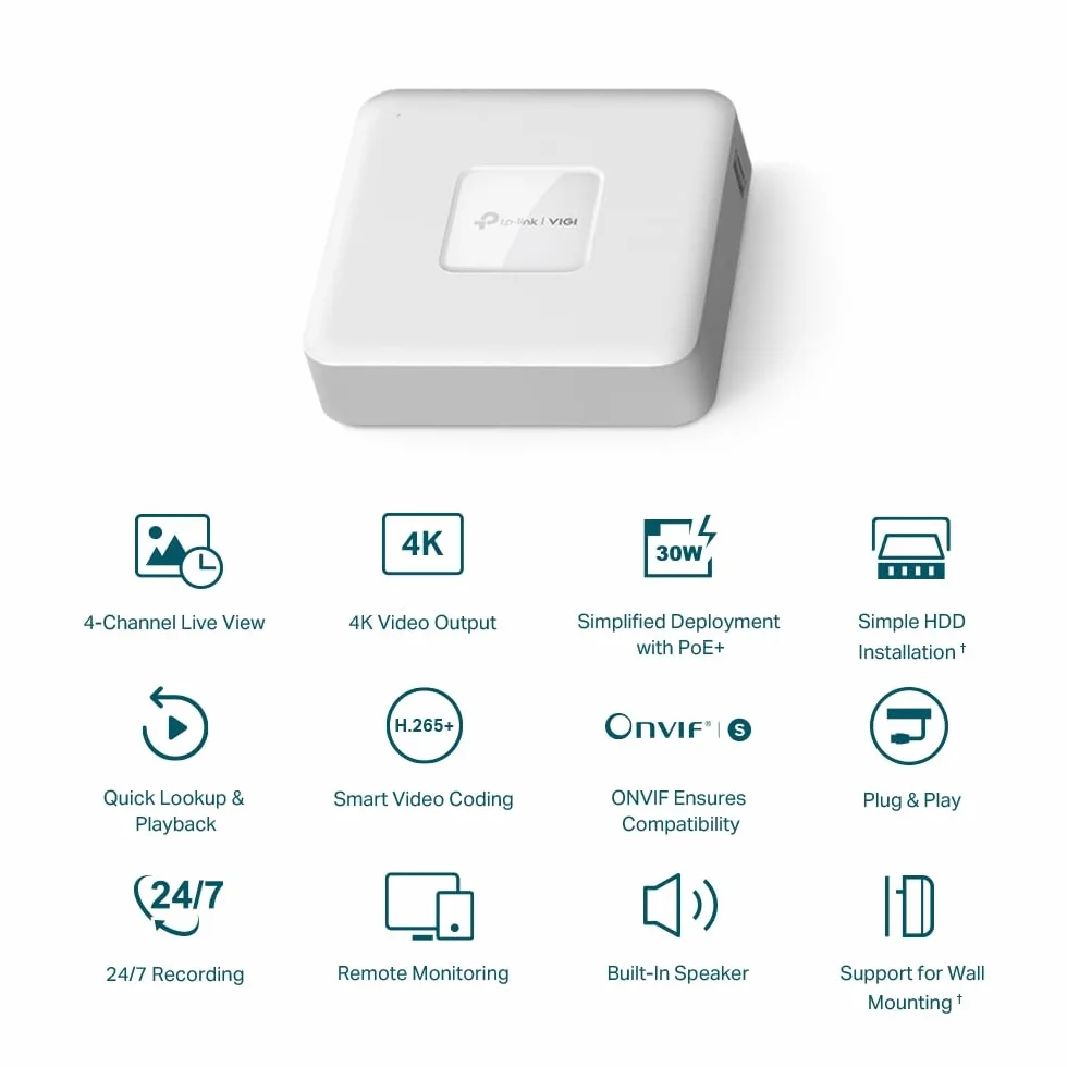 TP-LINK VIGI NVR1104H-4P 4-kanałowy rejestrator sieciowy PoE