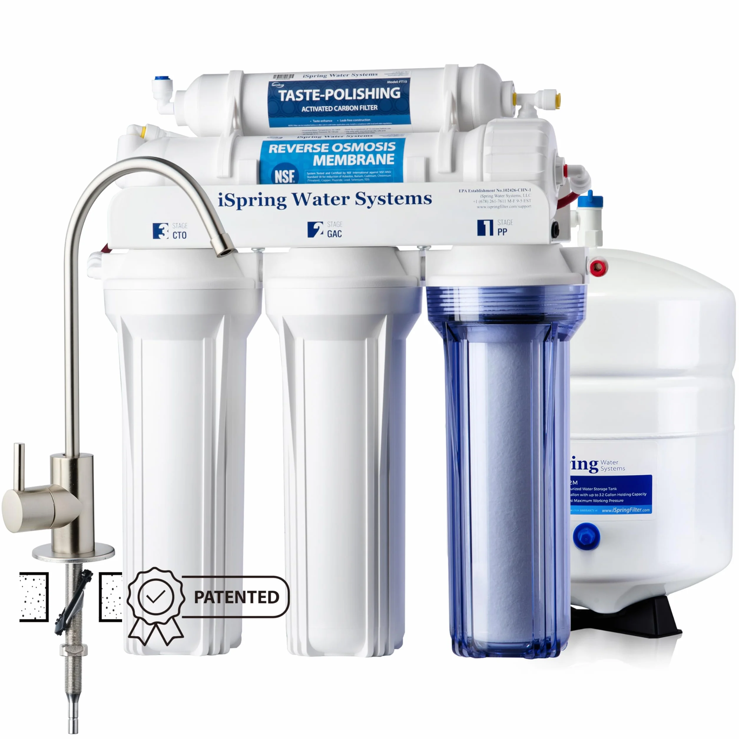 iSpring RCC7 5-stopniowy system filtrowania wody pod zlewem odwróconej osmozy 75 GPD, z kranem ze szczotkowanego niklu, certyfikat NSF