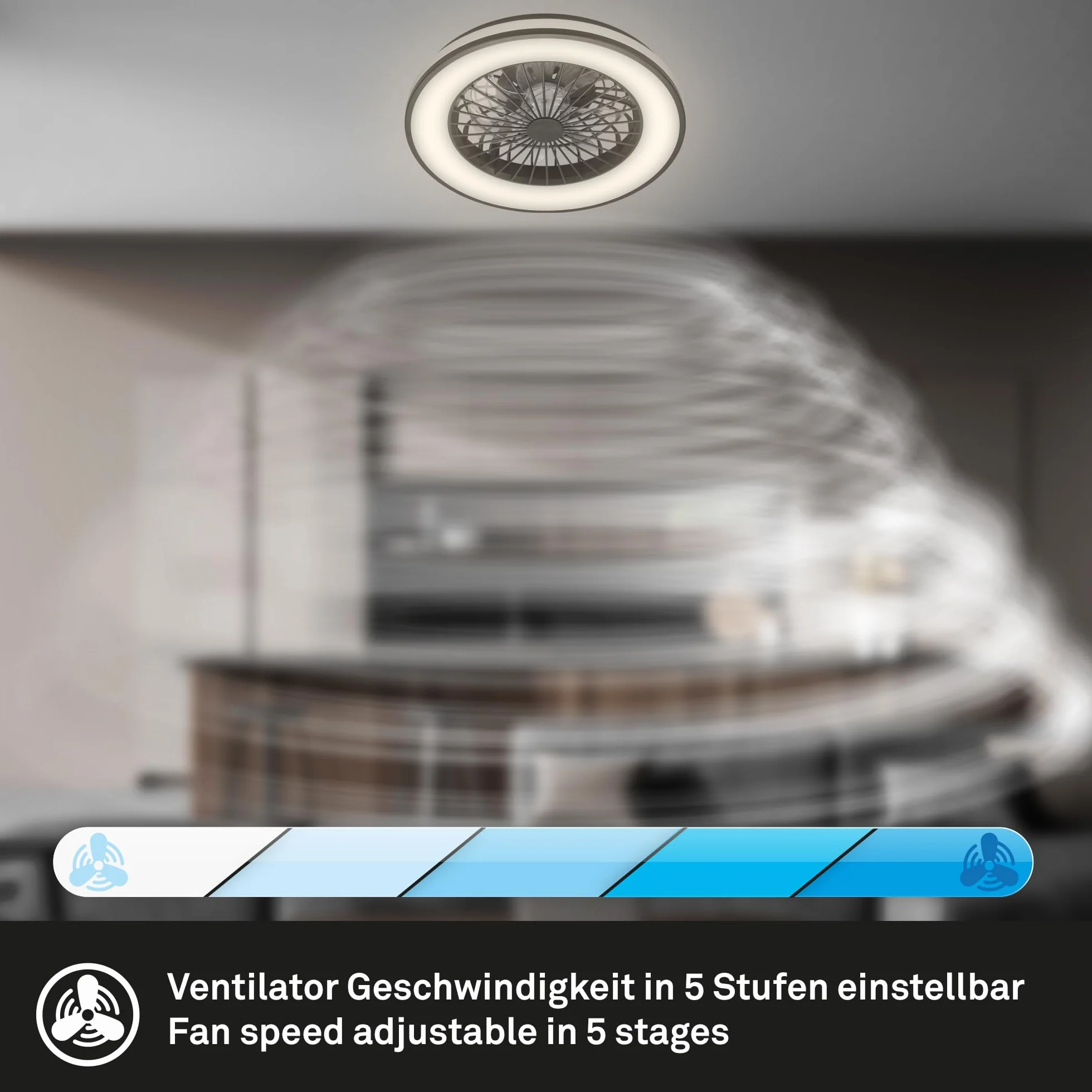 BRILONER Wentylator sufitowy CCT z 5-biegowym oświetleniem, pilotem zdalnego sterowania, ściemniaczem, lampa do salonu, lampa sufitowa z wentylatorem, 48,5 x 14,5 cm (DxH), czarny