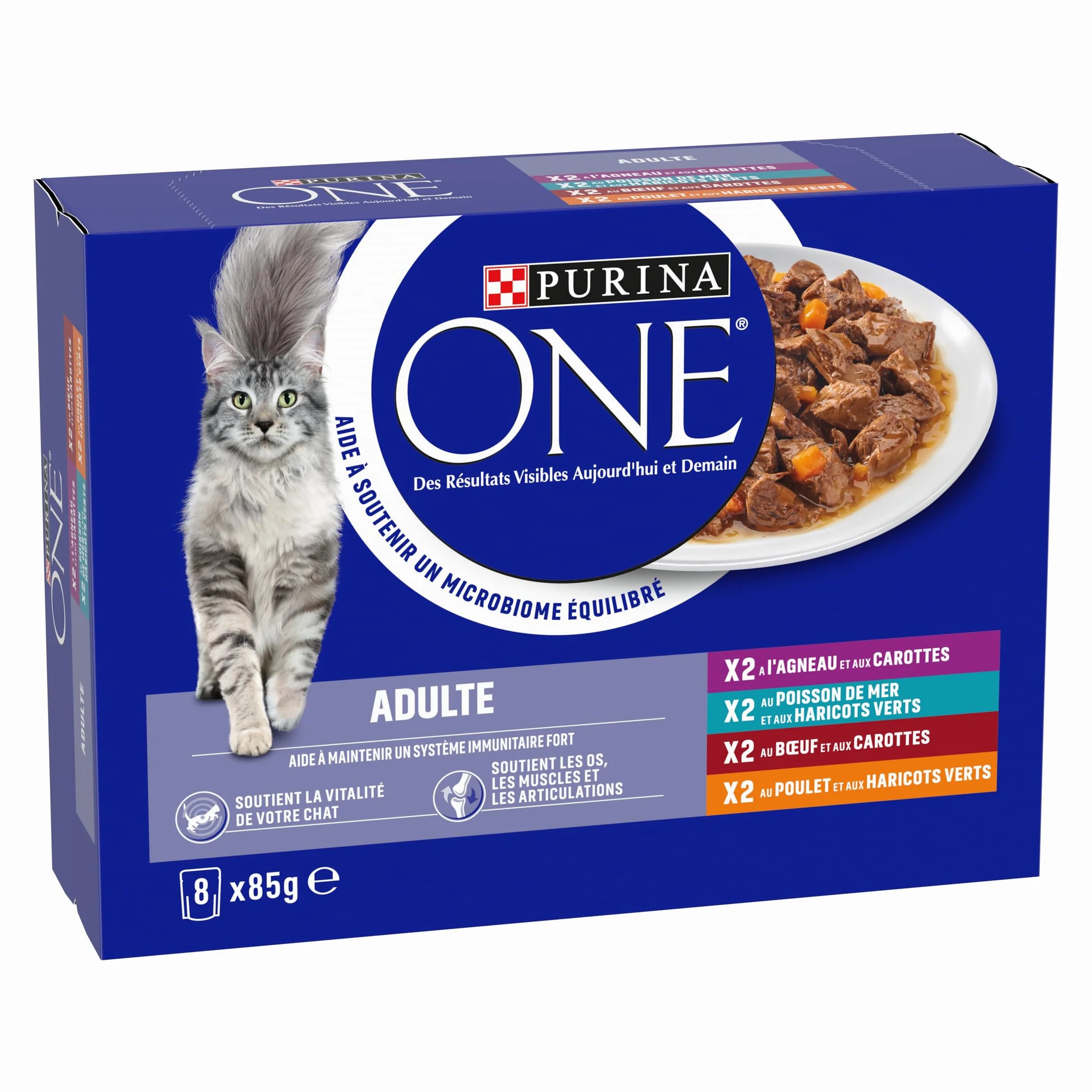PURINA ONE Dorosły kot w sosie z kurczaka, wołowina, jagnięcina, ryba morska 8 x 85 g - saszetki na posiłki dla dorosłych kotów
