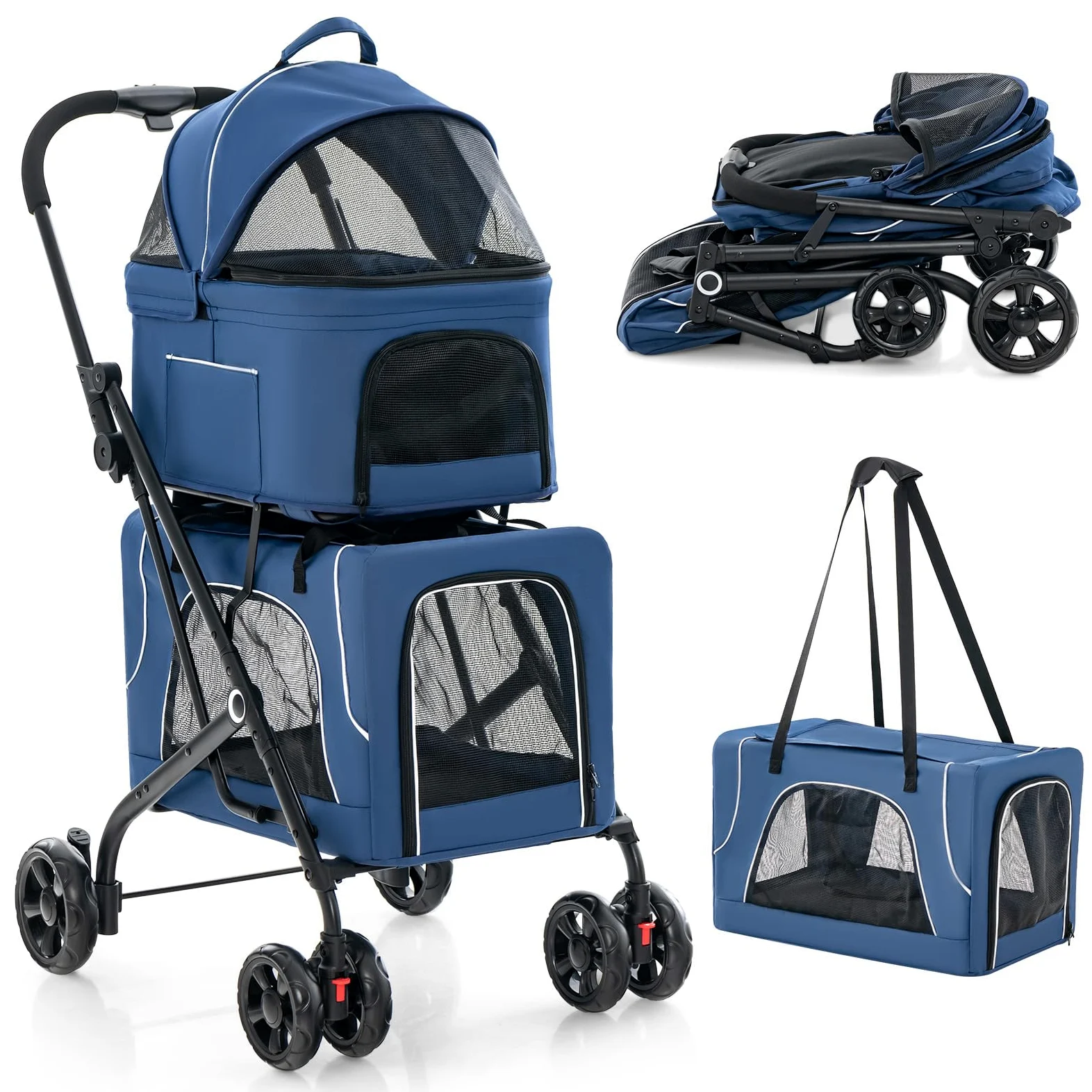 COSTWAY Wózek dla psów 3 w 1, 2 poziomy, do 16 kg, torba transportowa Oxford metal