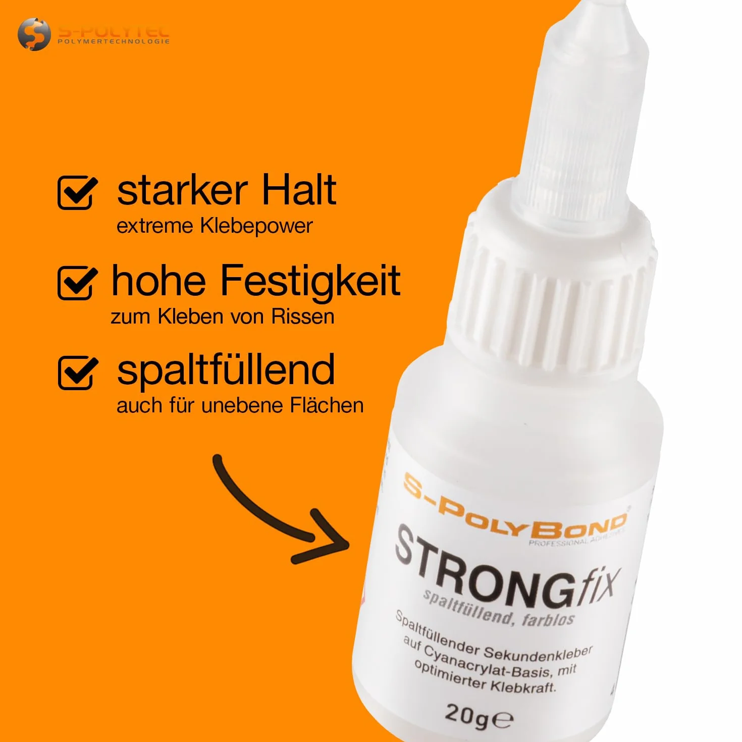 S-Polybond Bardzo mocny klej błyskawiczny 20 g, możliwość napełniania, odporny na ciepło i wodę, jakość przemysłowa do stomatologii, dentystycznych, laboratoriów dentystycznych i rzemieślniczych (1
