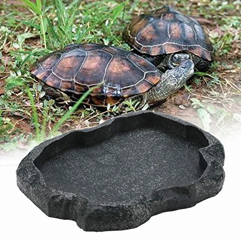 Trwała miska na wodę dla gadów, miska na karmnik, żółw, żywica jaszczurka, miska na wodę, gady, terrarium, miska na żywność (S-Green)