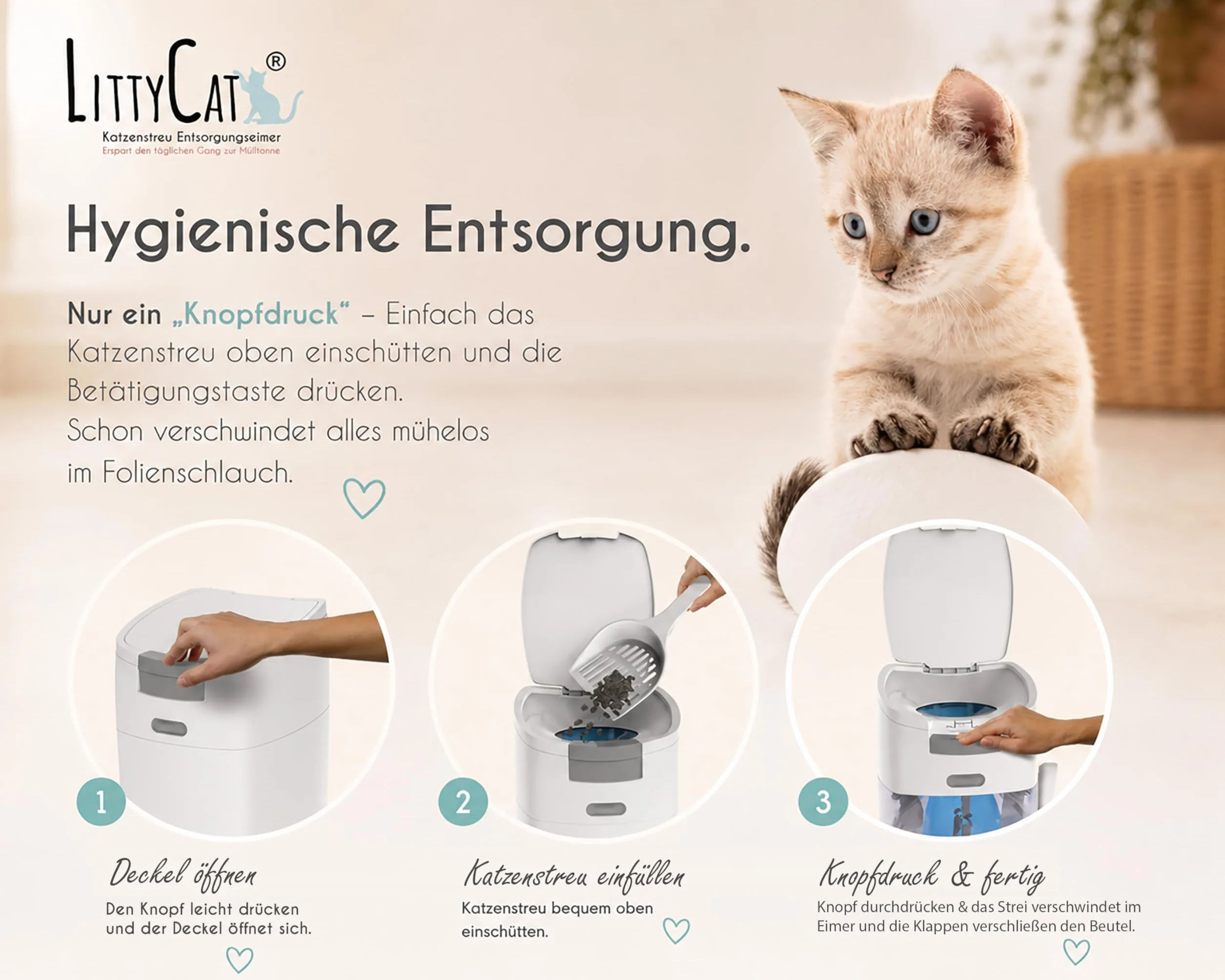 Littycat Pojemnik na odpady z szufelką do napełnienia