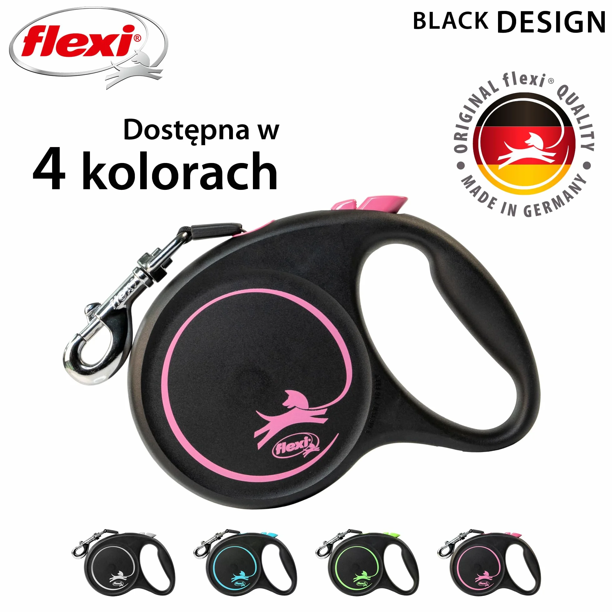 flexi smycz automatyczna Black Desing linka L 5m różowa