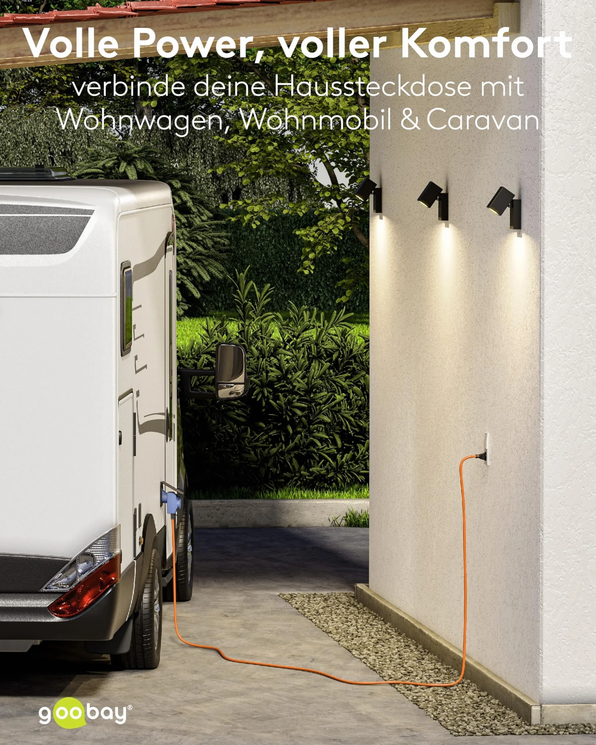 goobay Kabel adaptera CEE do przyczepy kempingowej, 1,5 m, wtyczka ze stykiem ochronnym do 90° CEE i gniazdkiem ochronnym ze stykiem ochronnym z nasadkami zamykającymi, kabel kempingowy, samochód