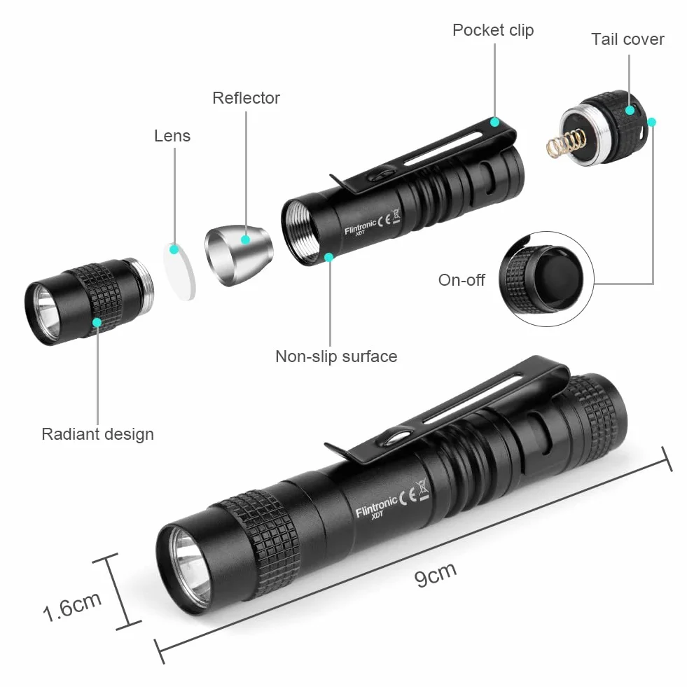 flintronic Zestaw 2 minilatarek LED 200 lumenów wodoodporna latarka w kształcie długopisu na baterię AAA