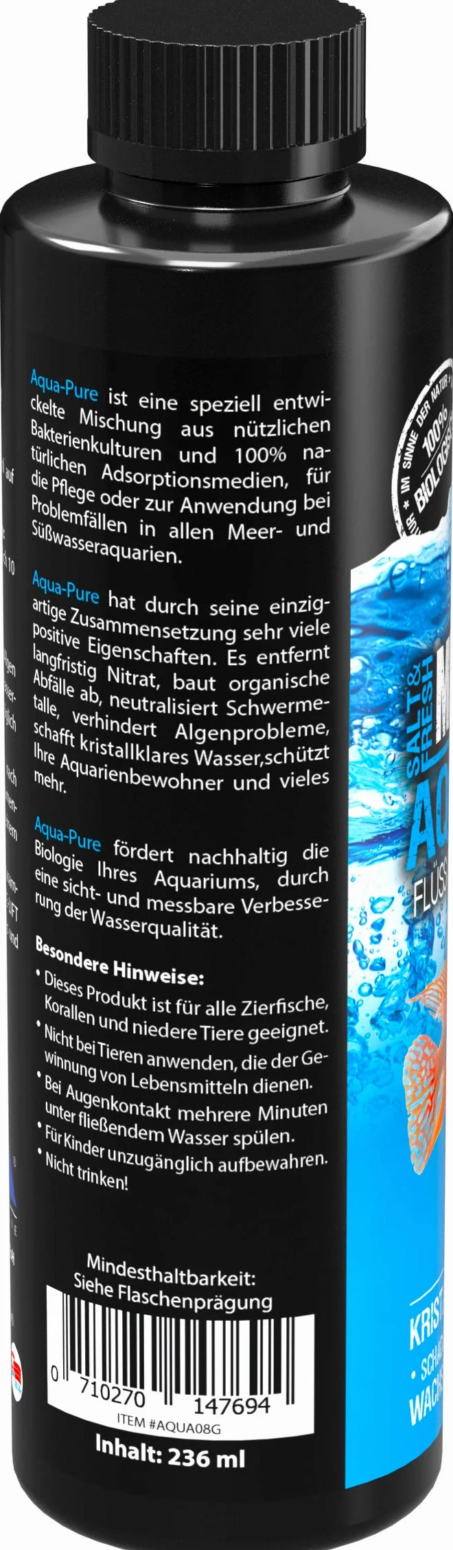 Microbe-Lift® - Aqua Pure | płynny oczyszczacz wody przeciwko mętnieniu dla krystalicznie czystej wody | 100% naturalny z bakteriami | do akwarium z wodą morską i słodką | pojemność: 236 ml