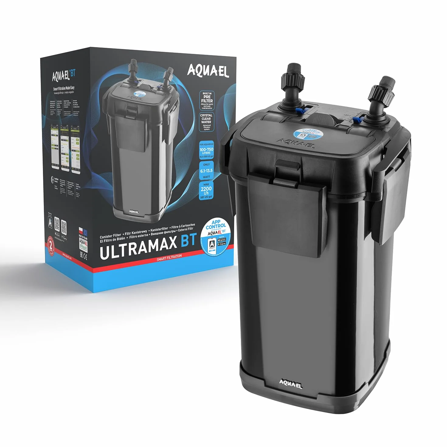 ULTRAMAX BT – Innowacyjna filtracja – z myślą o wygodzie | Zewnętrzny filtr kubełkowy do akwarium 100–750 l | 2200 l/h | 6,1-13,5 W | sterowanie przez aplikację